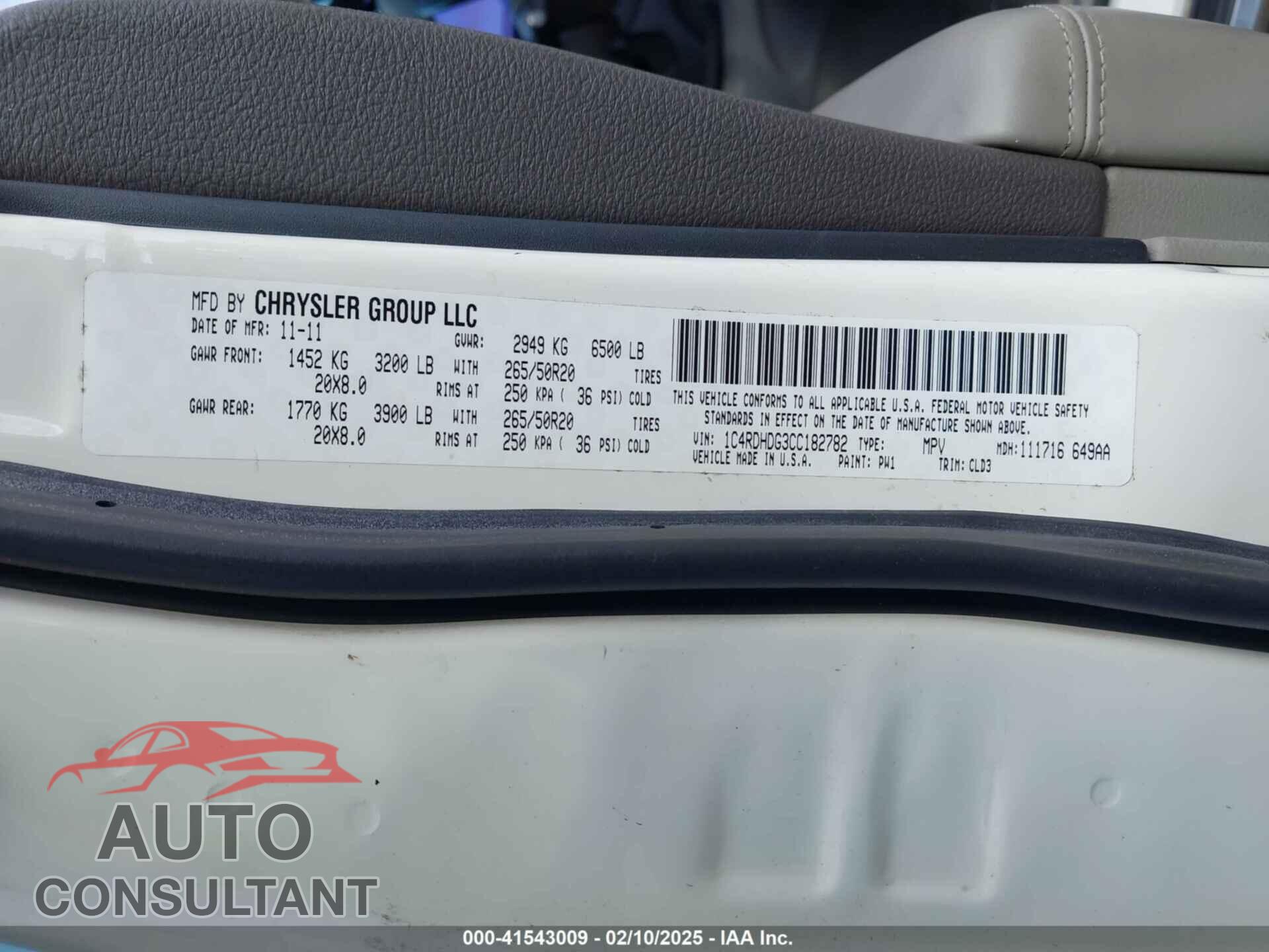 DODGE DURANGO 2012 - 1C4RDHDG3CC182782
