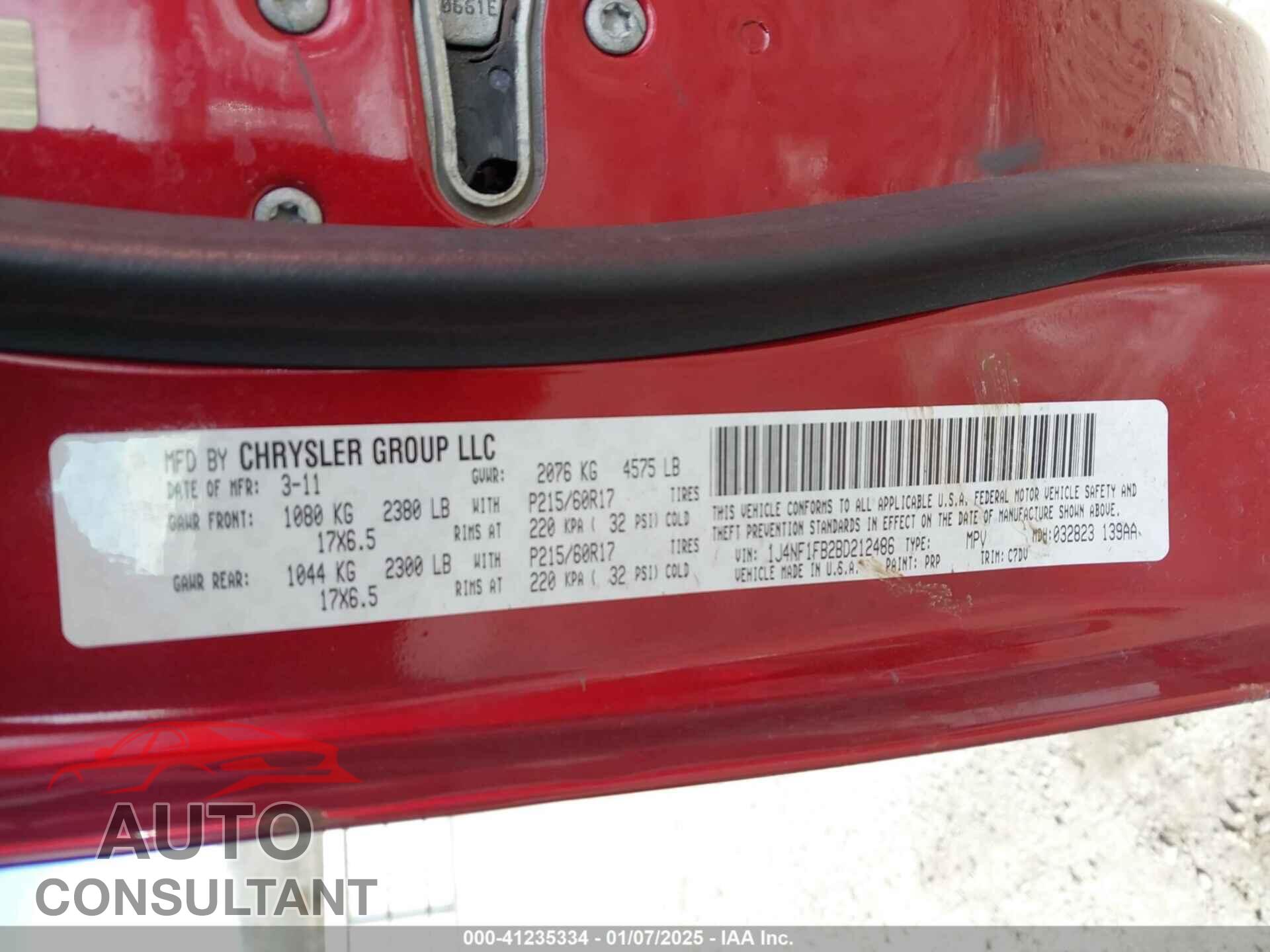 JEEP COMPASS 2011 - 1J4NF1FB2BD212486