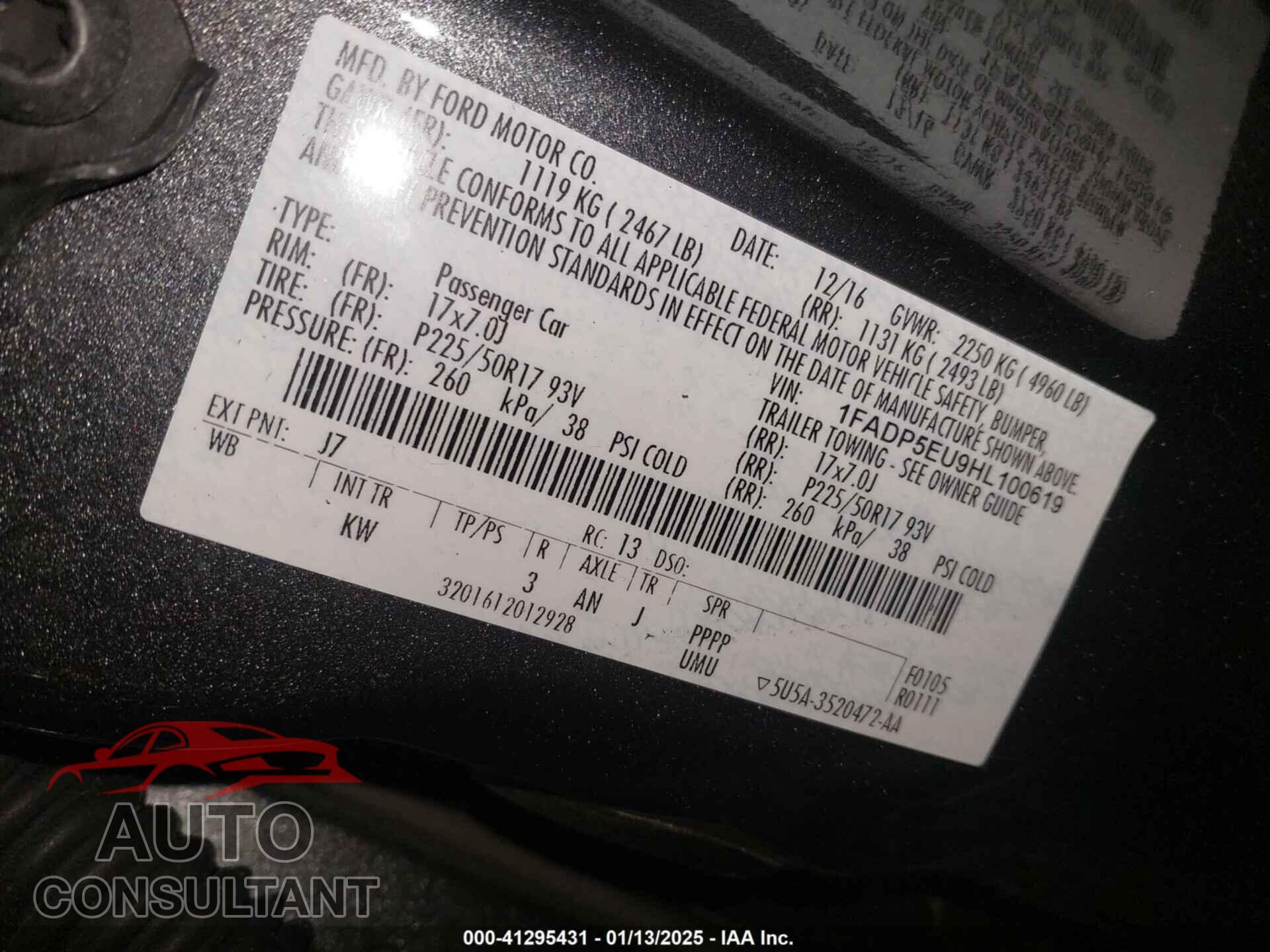 FORD C-MAX ENERGI 2017 - 1FADP5EU9HL100619