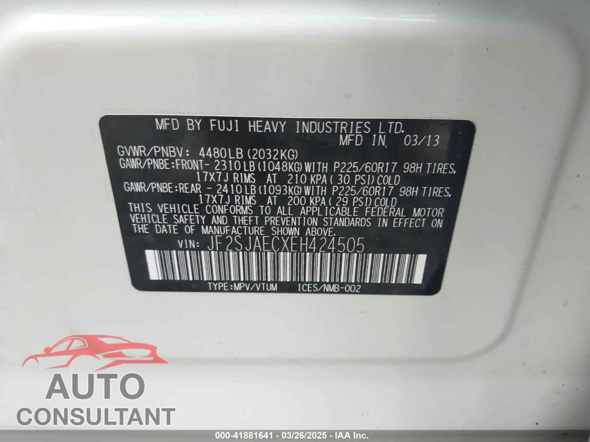 SUBARU FORESTER 2014 - JF2SJAECXEH424505