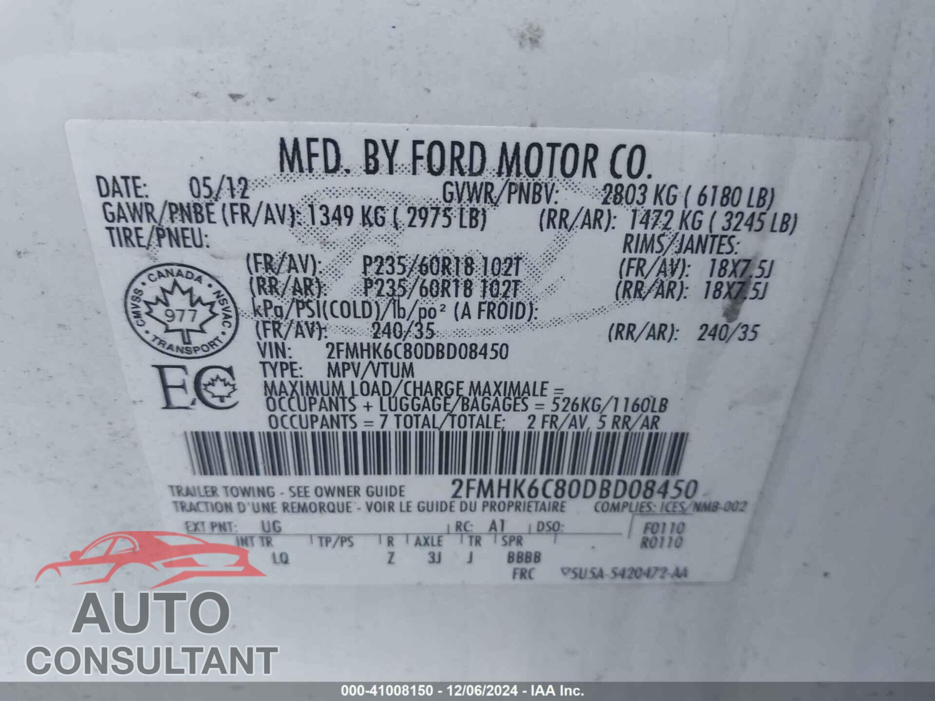 FORD FLEX 2013 - 2FMHK6C80DBD08450