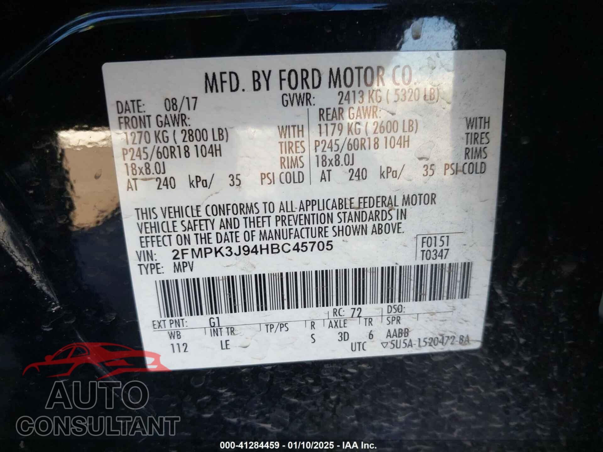 FORD EDGE 2017 - 2FMPK3J94HBC45705