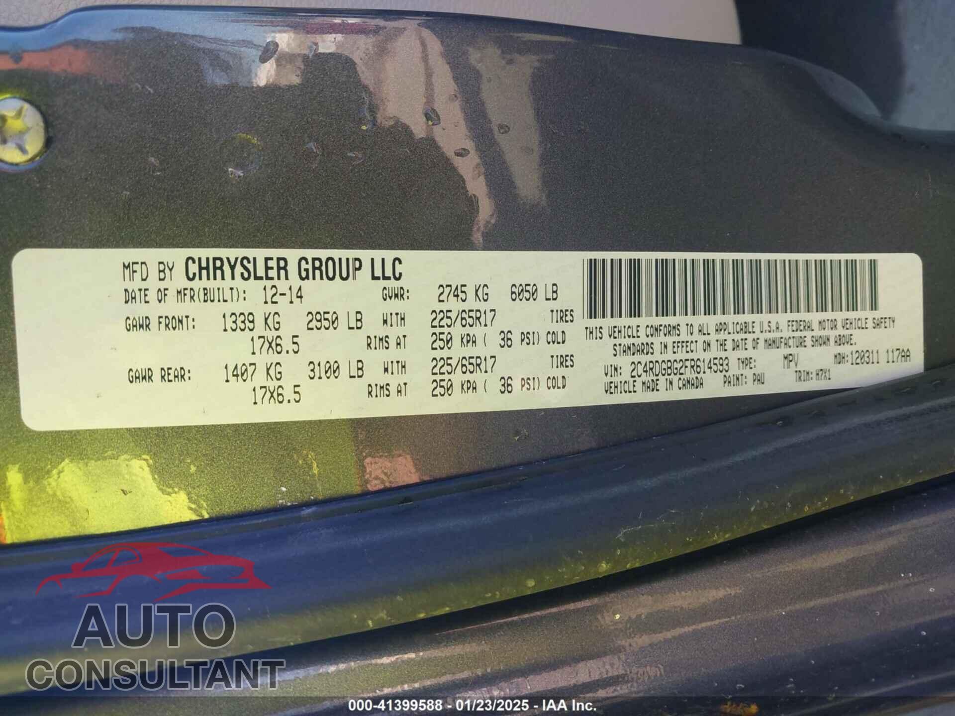 DODGE GRAND CARAVAN 2015 - 2C4RDGBG2FR614593