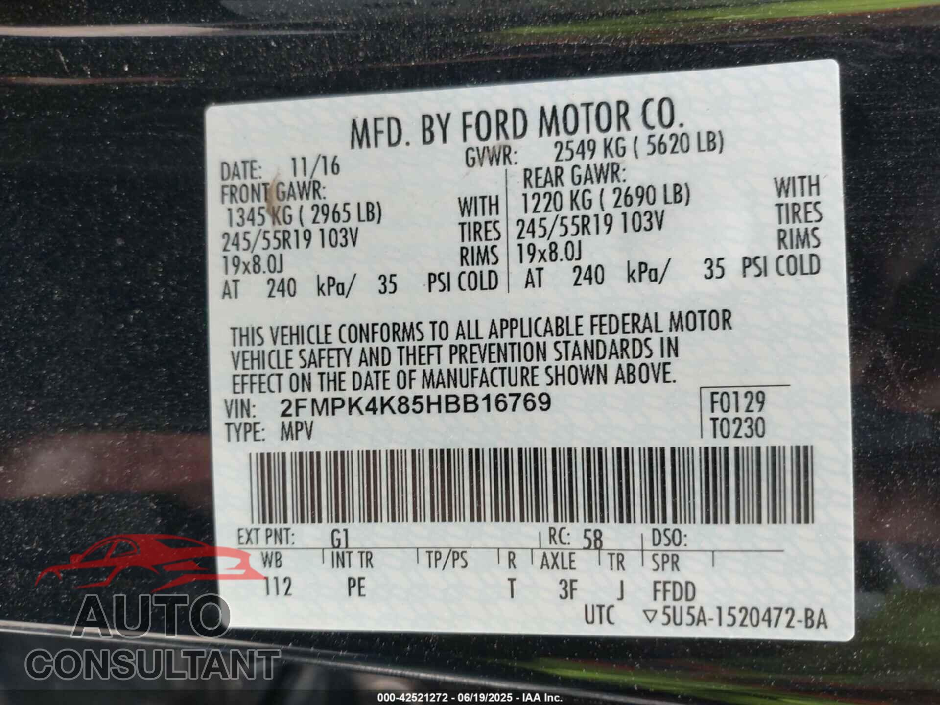 FORD EDGE 2017 - 2FMPK4K85HBB16769