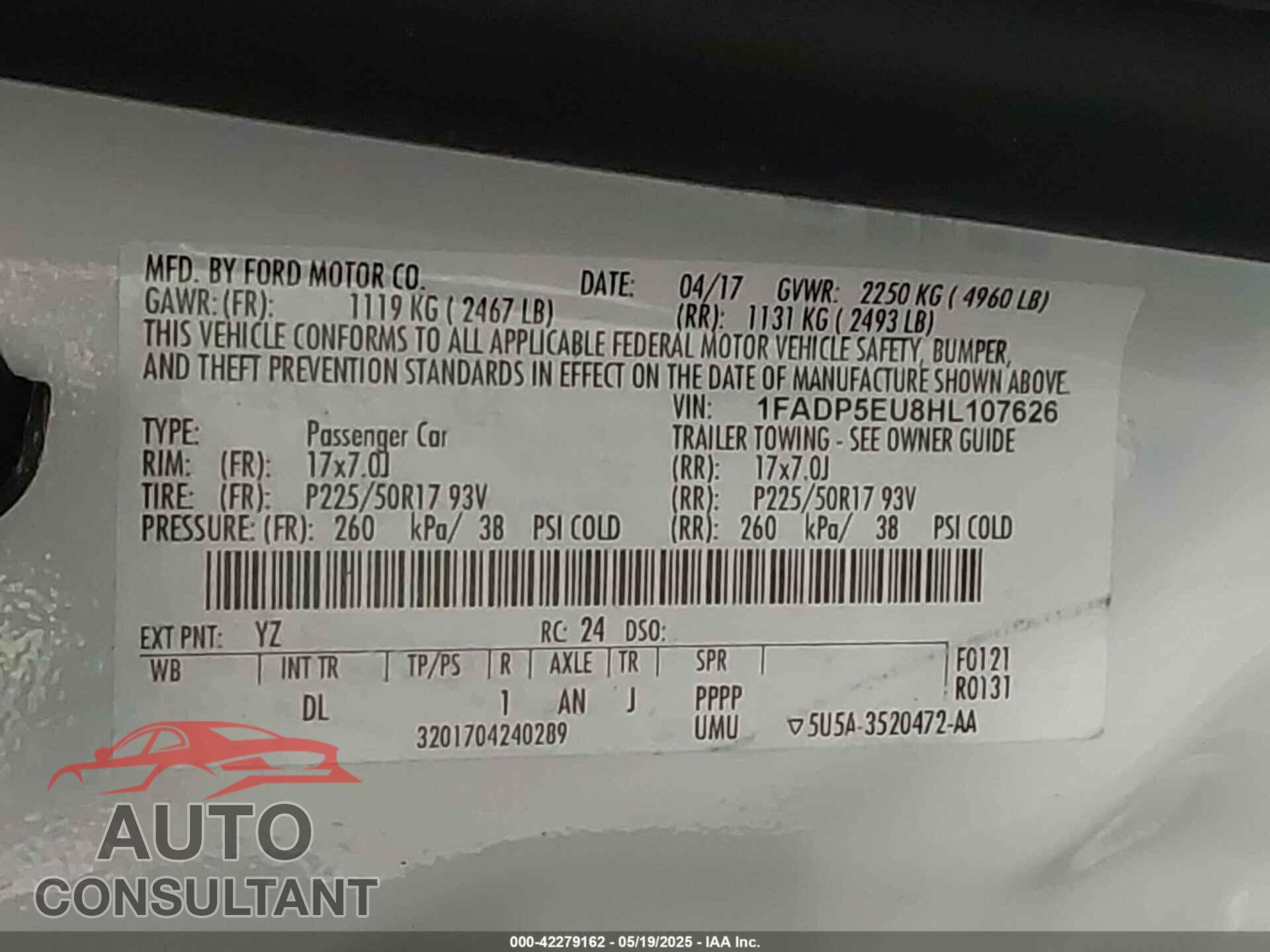 FORD C-MAX ENERGI 2017 - 1FADP5EU8HL107626
