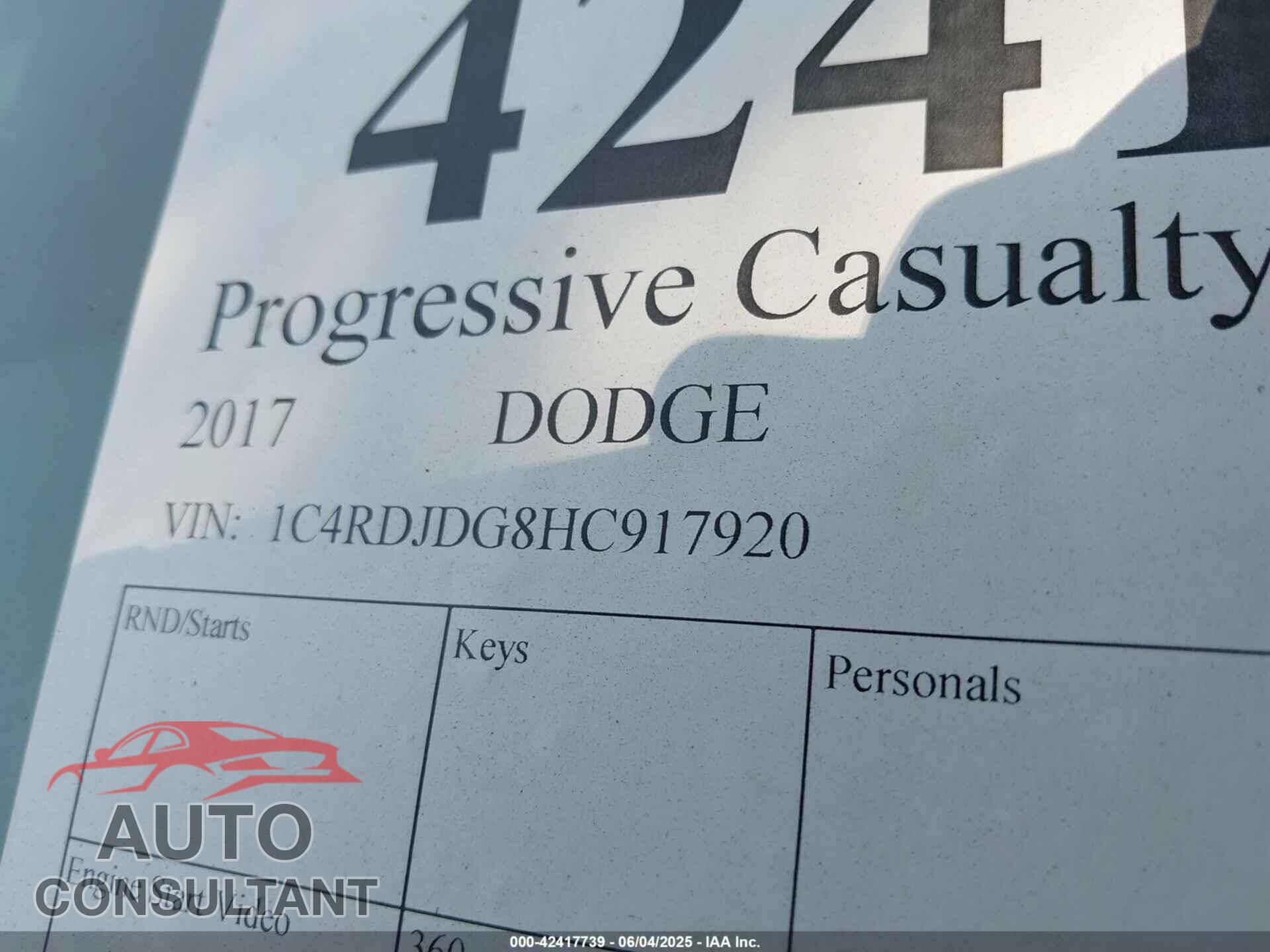 DODGE DURANGO 2017 - 1C4RDJDG8HC917920