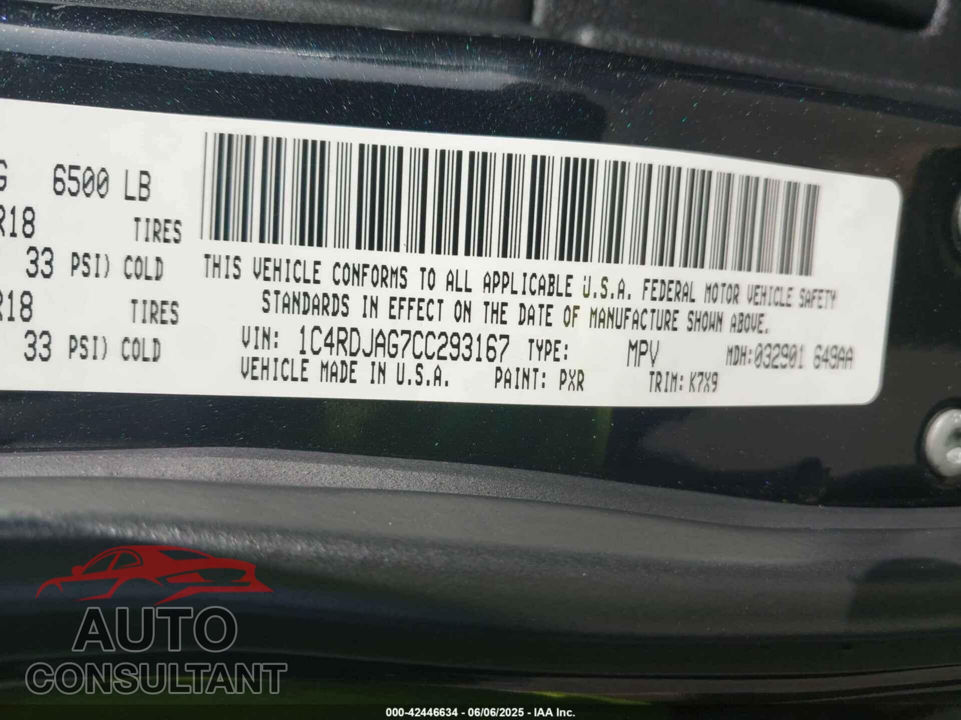 DODGE DURANGO 2012 - 1C4RDJAG7CC293167