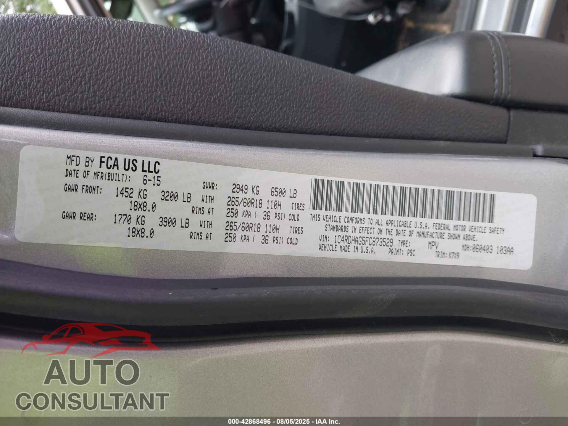 DODGE DURANGO 2015 - 1C4RDHAG5FC873529