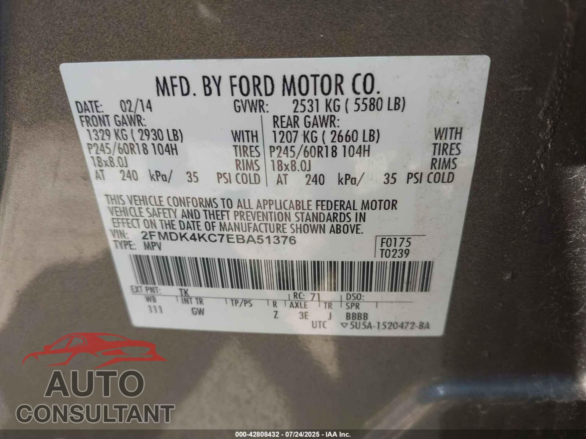 FORD EDGE 2014 - 2FMDK4KC7EBA51376