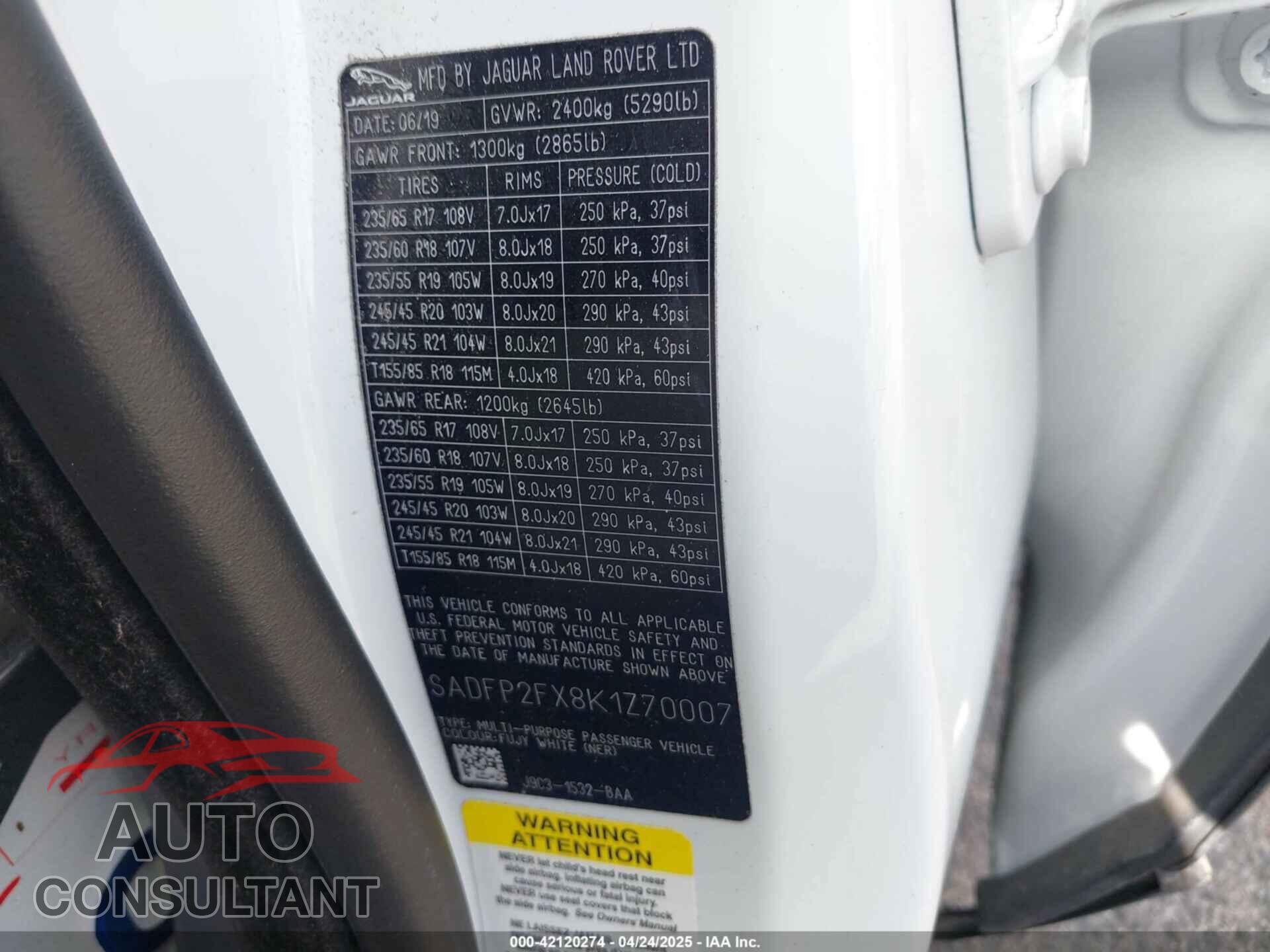 JAGUAR E-PACE 2019 - SADFP2FX8K1Z70007