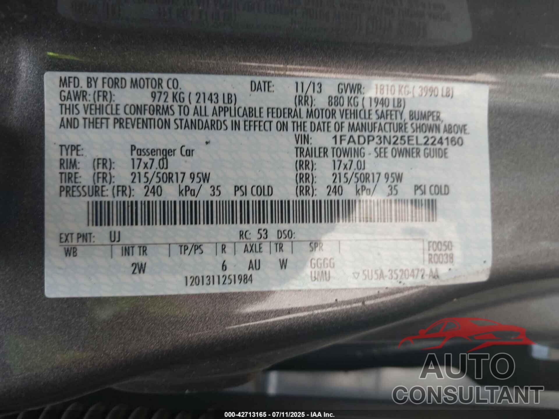 FORD FOCUS 2014 - 1FADP3N25EL224160