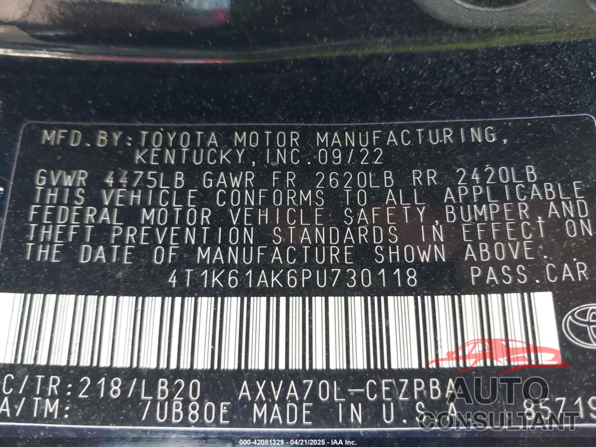 TOYOTA CAMRY 2023 - 4T1K61AK6PU730118