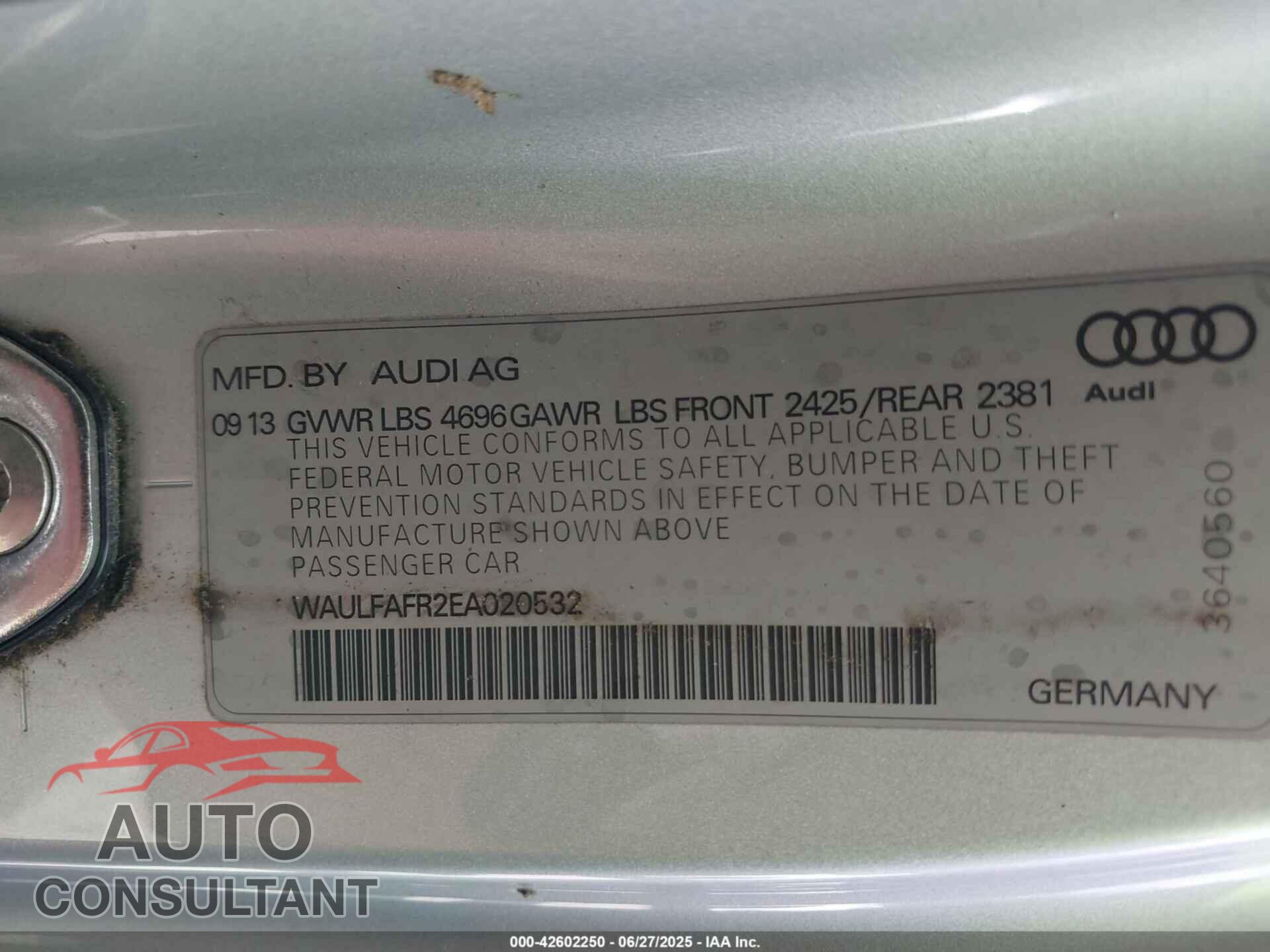 AUDI A5 2014 - WAULFAFR2EA020532