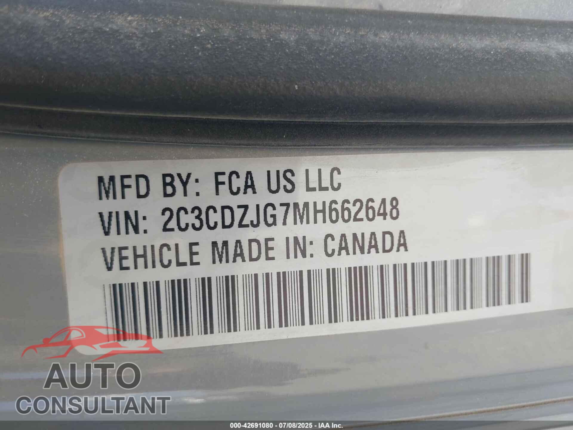 DODGE CHALLENGER 2021 - 2C3CDZJG7MH662648