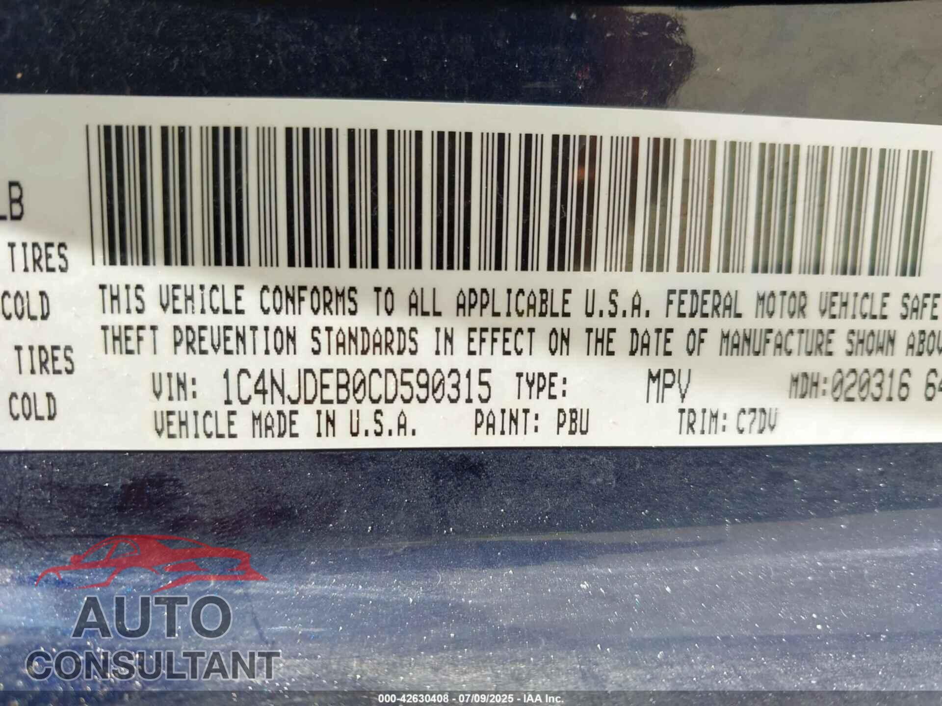 JEEP COMPASS 2012 - 1C4NJDEB0CD590315