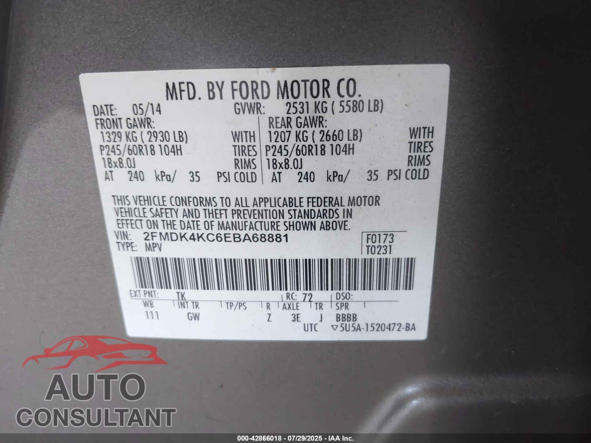 FORD EDGE 2014 - 2FMDK4KC6EBA68881