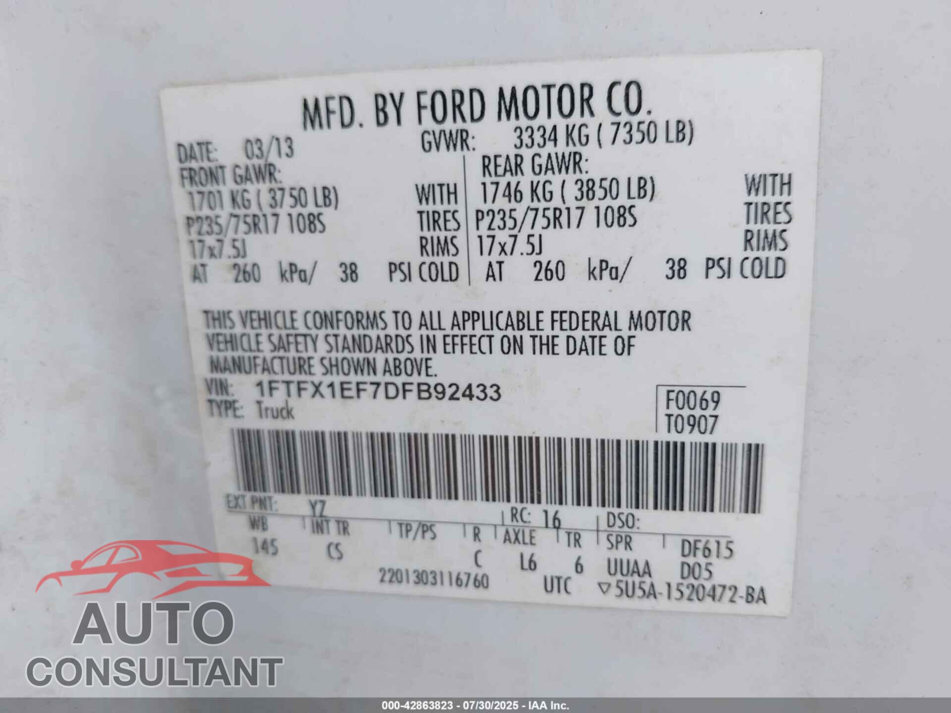 FORD F-150 2013 - 1FTFX1EF7DFB92433