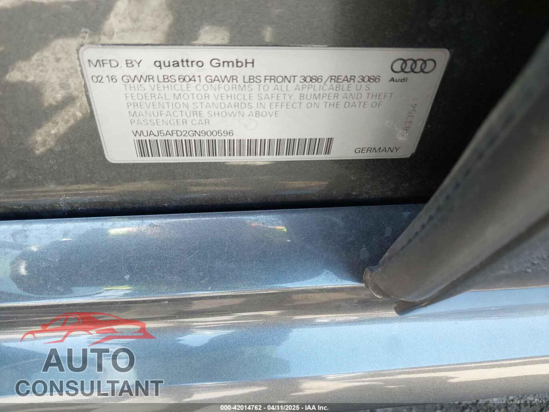 AUDI S8 2016 - WUAJ5AFD2GN900596