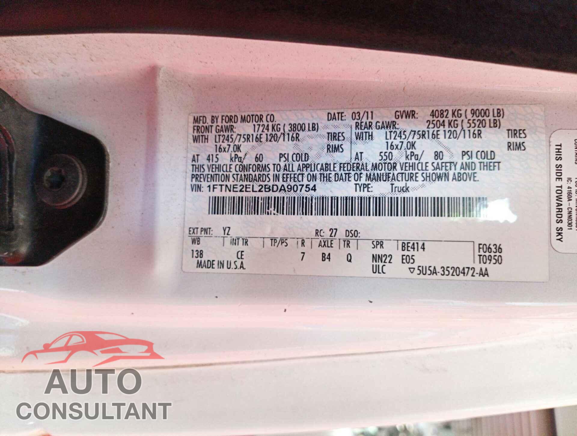 FORD ECONOLINE 2011 - 1FTNE2EL2BDA90754