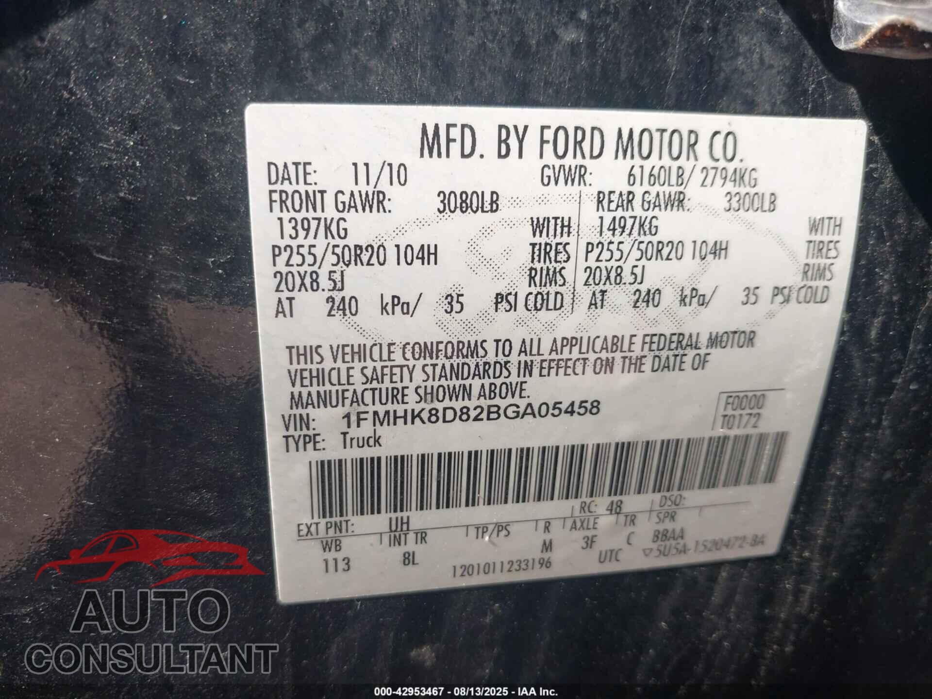 FORD EXPLORER 2011 - 1FMHK8D82BGA05458
