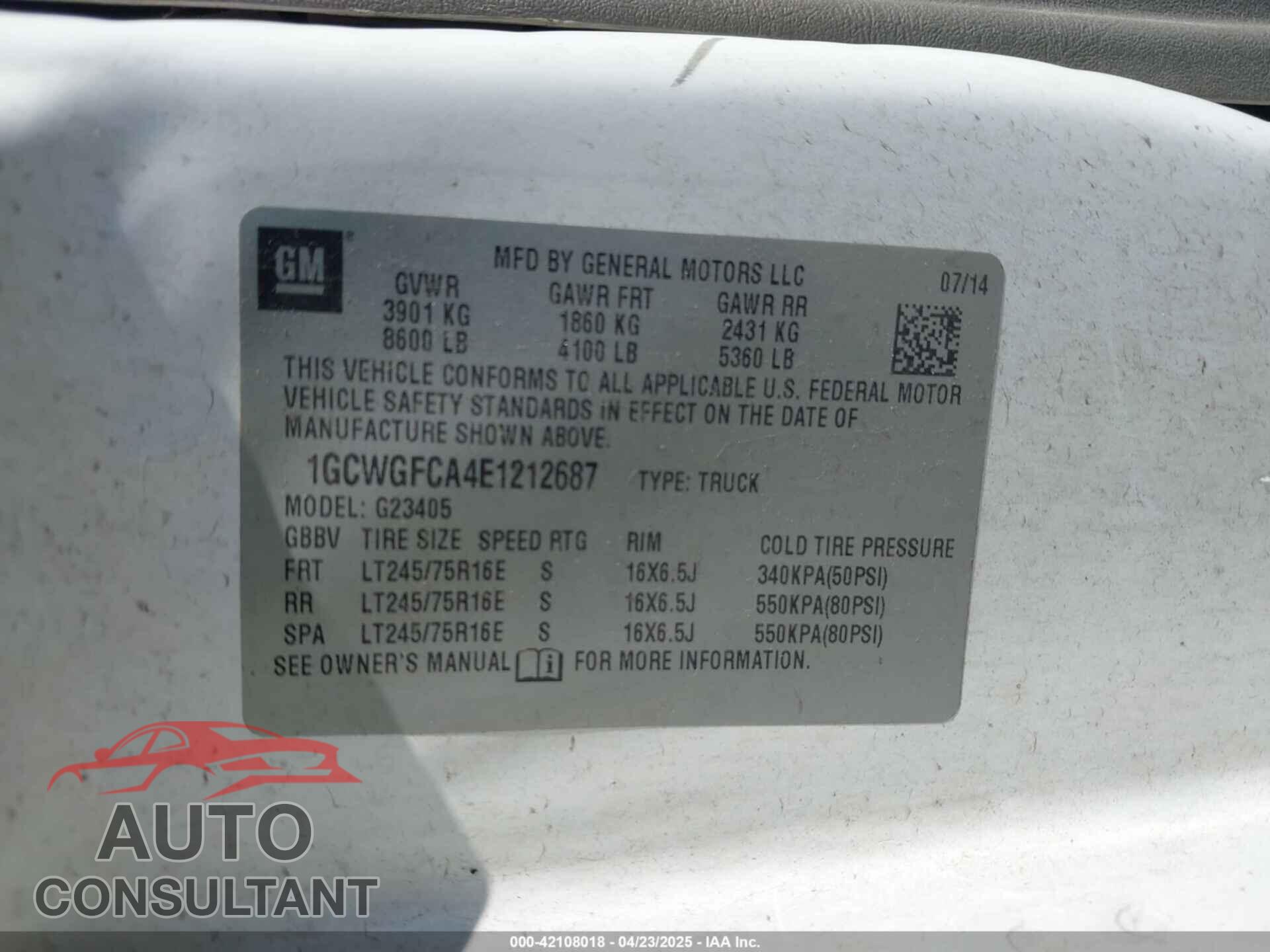 CHEVROLET EXPRESS 2500 2014 - 1GCWGFCA4E1212687