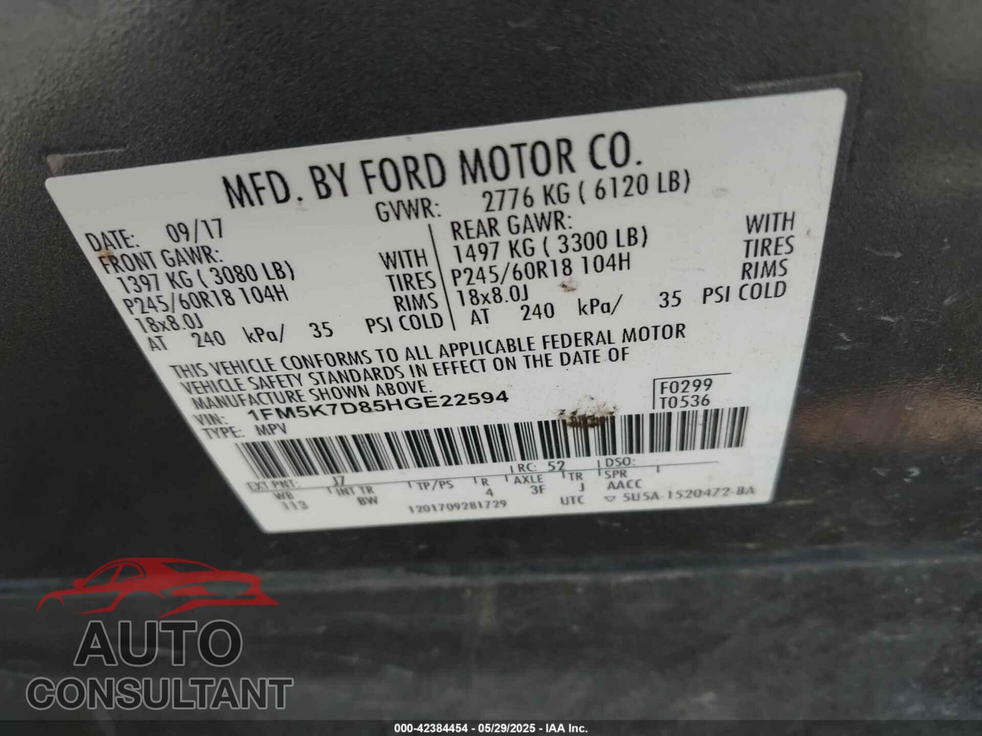 FORD EXPLORER 2017 - 1FM5K7D85HGE22594