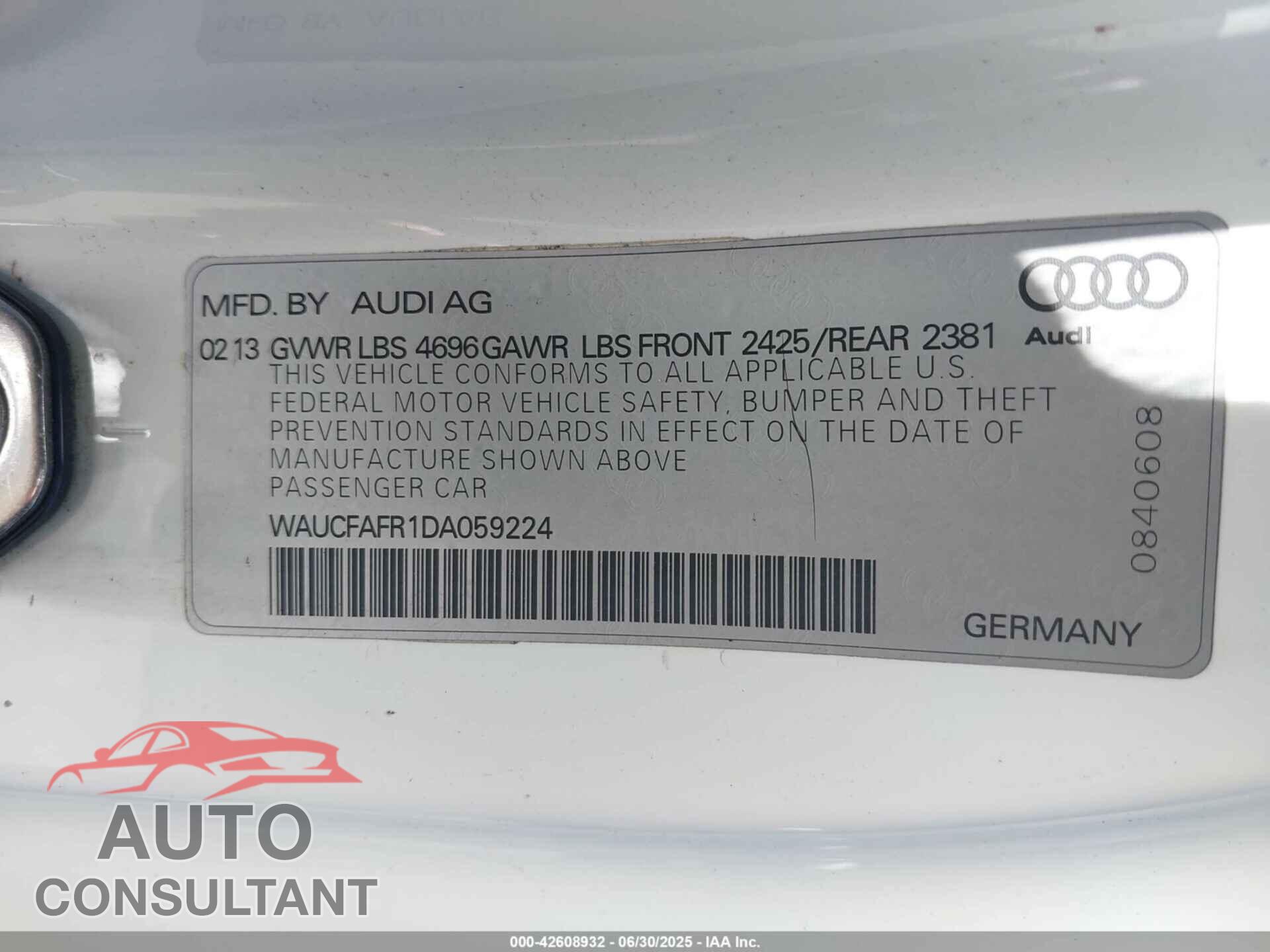 AUDI A5 2013 - WAUCFAFR1DA059224