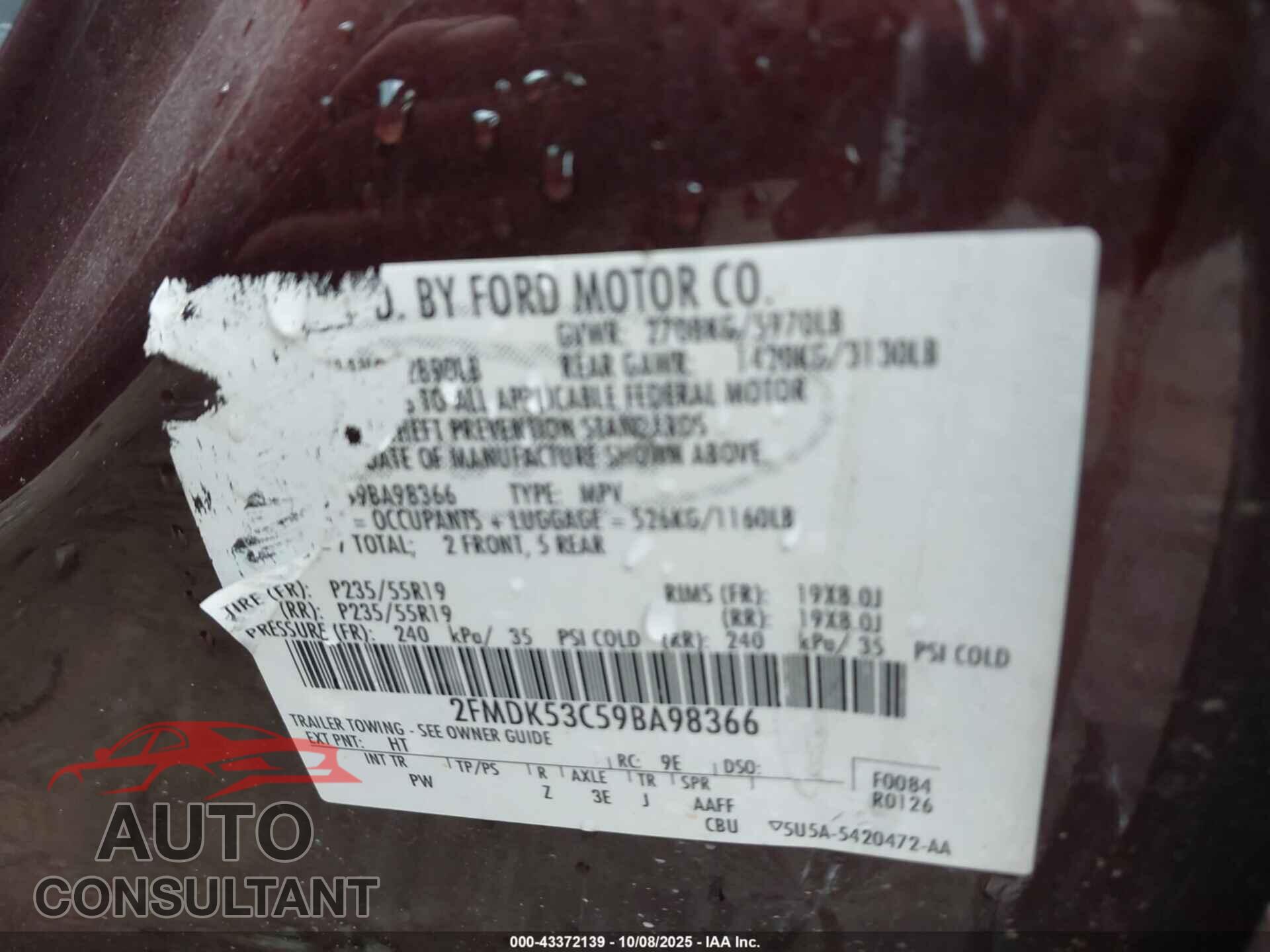 FORD FLEX 2009 - 2FMDK53C59BA98366