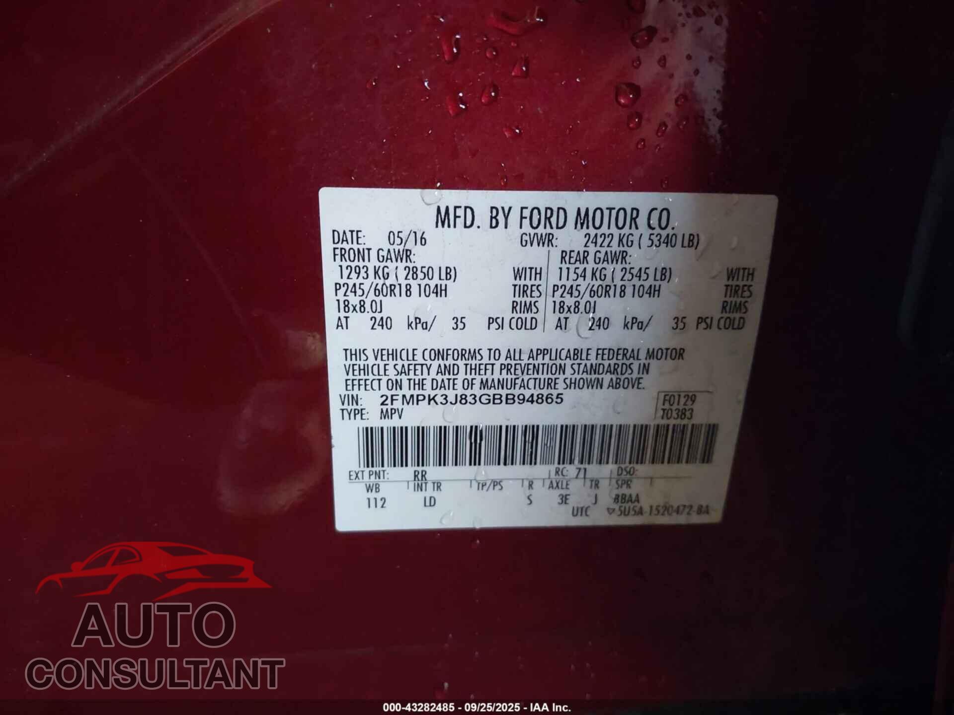 FORD EDGE 2016 - 2FMPK3J83GBB94865