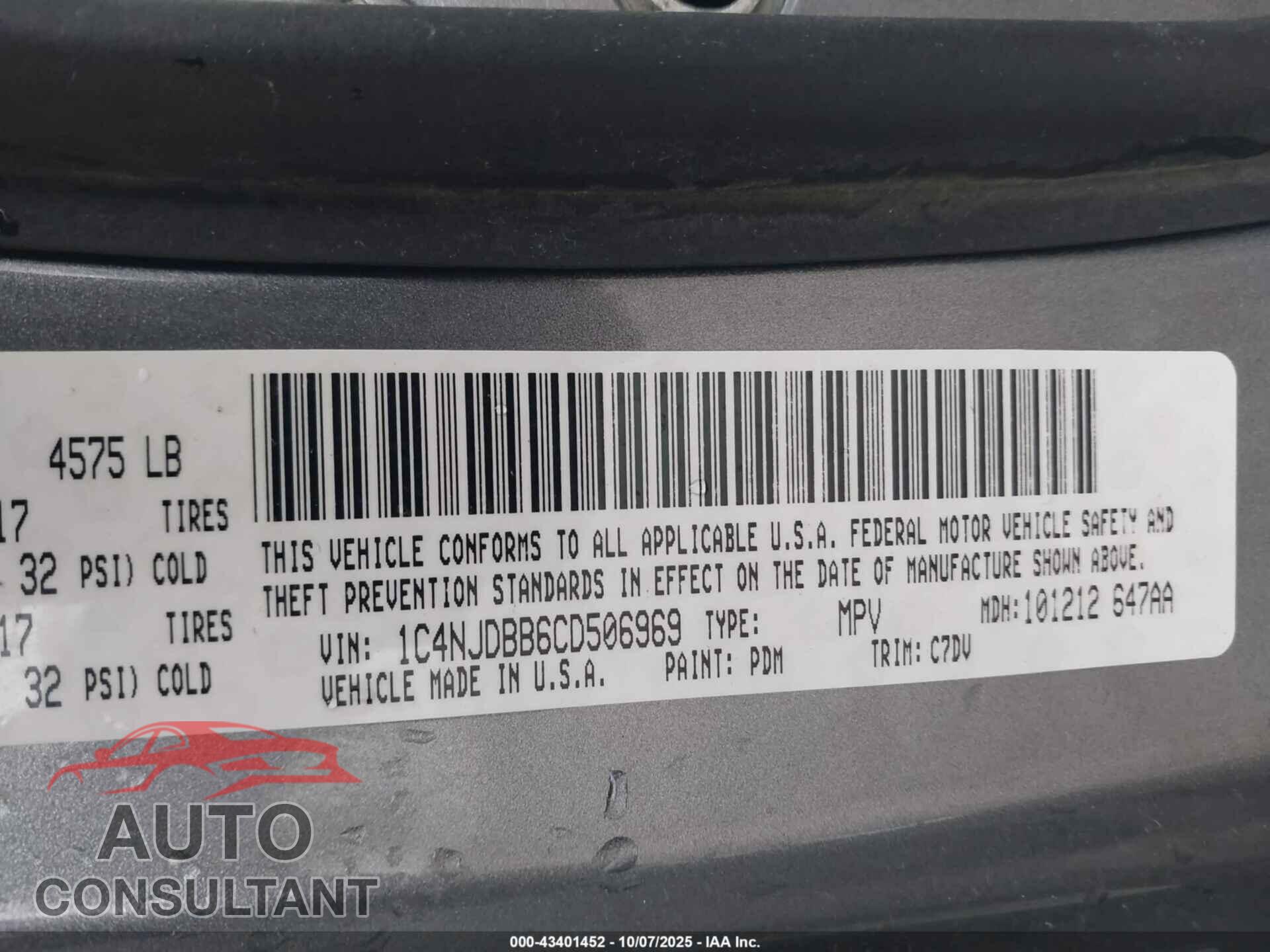 JEEP COMPASS 2012 - 1C4NJDBB6CD506969