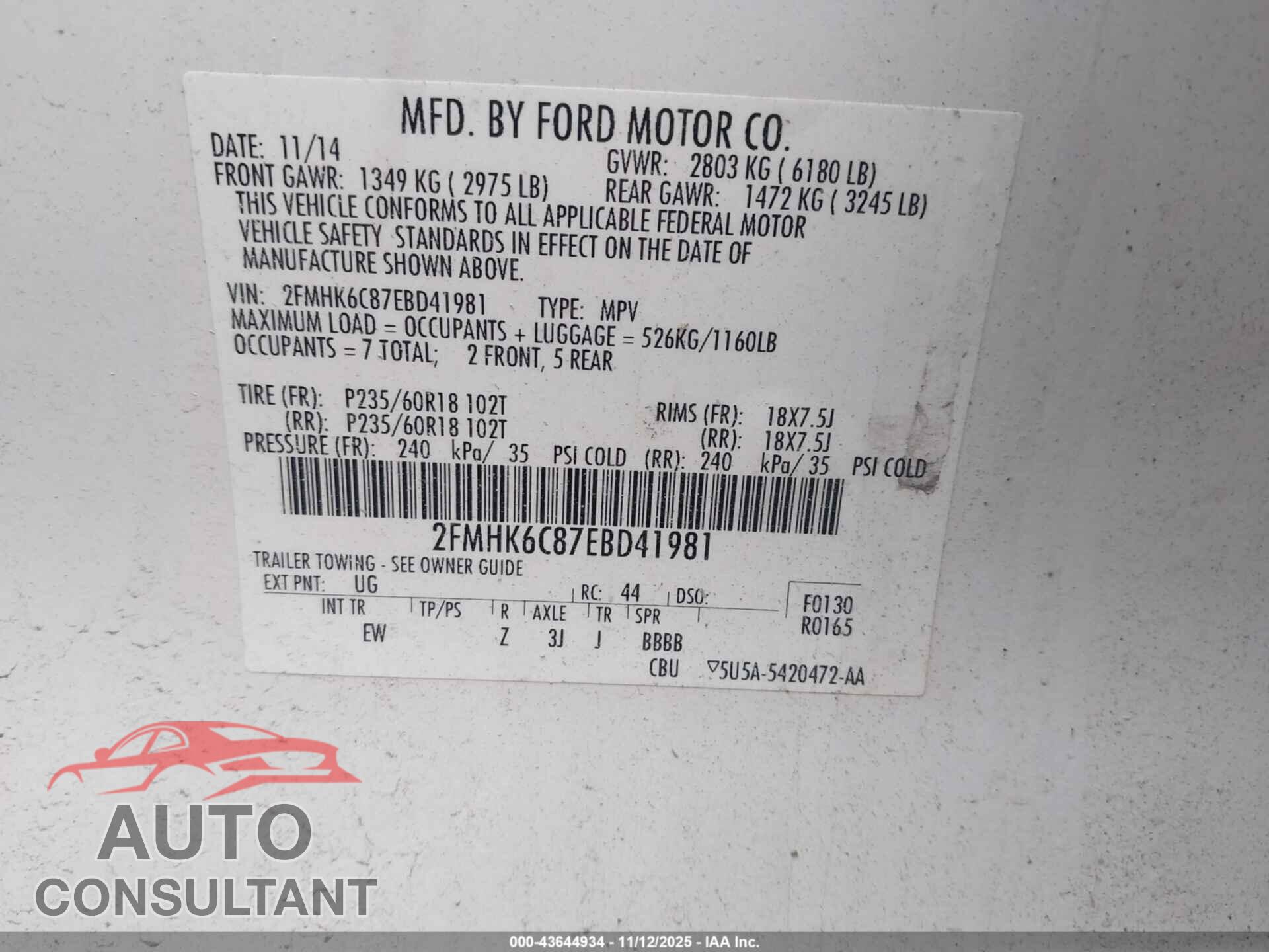 FORD FLEX 2014 - 2FMHK6C87EBD41981