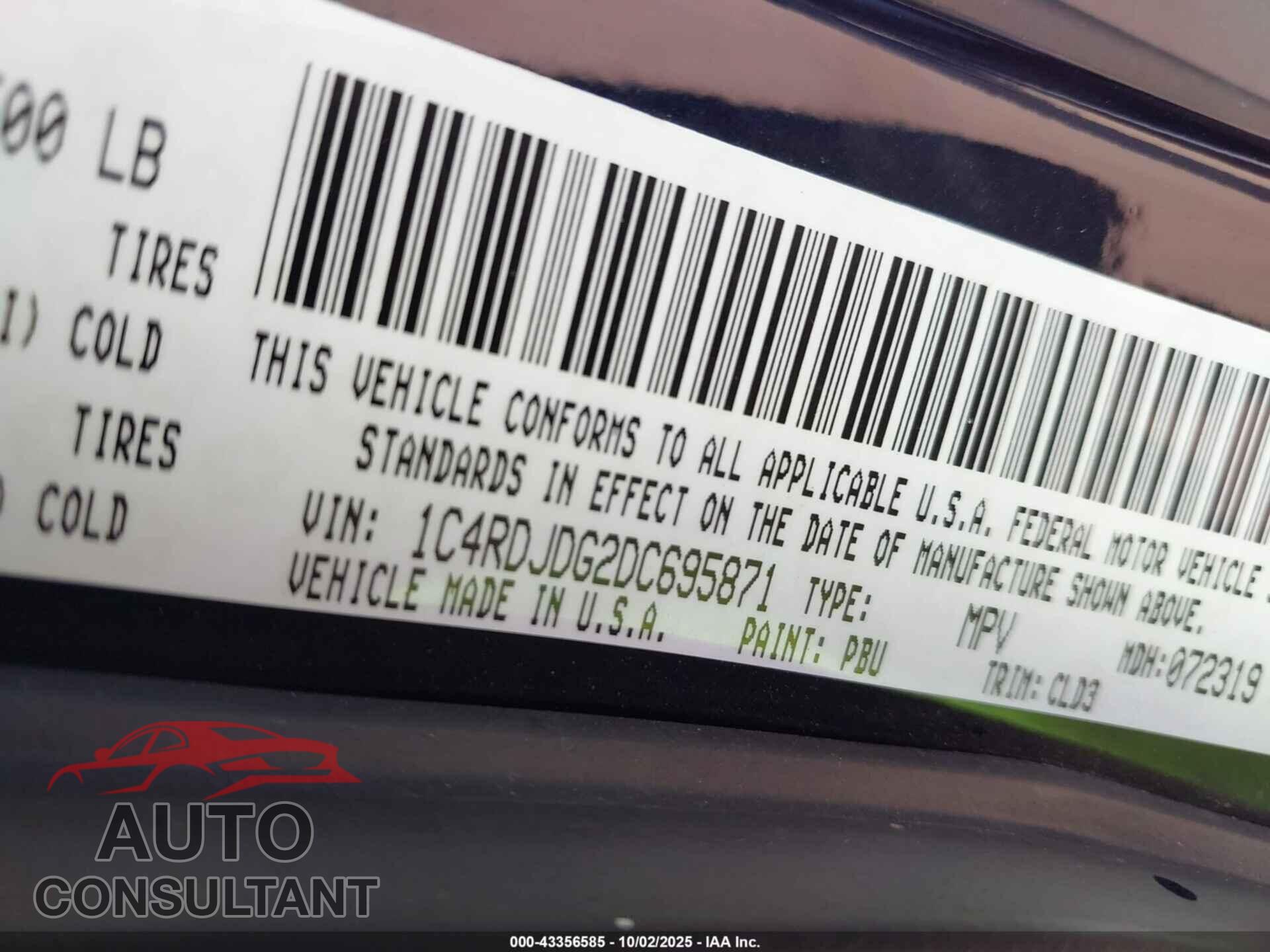DODGE DURANGO 2013 - 1C4RDJDG2DC695871