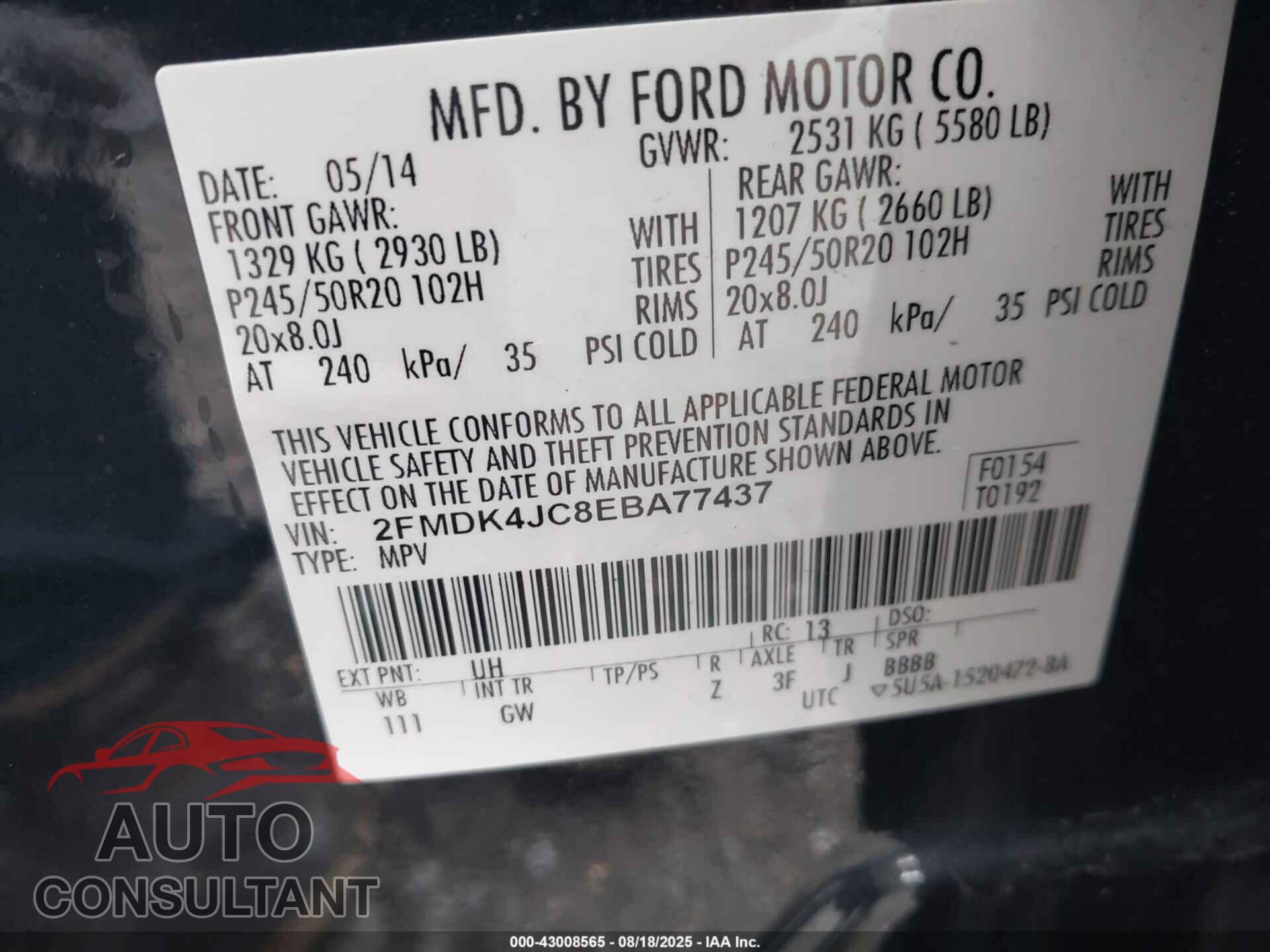 FORD EDGE 2014 - 2FMDK4JC8EBA77437