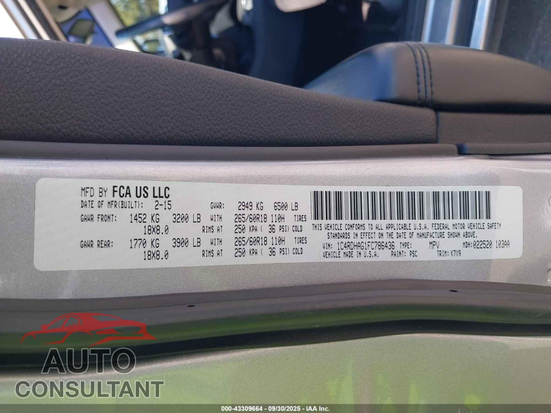 DODGE DURANGO 2015 - 1C4RDHAG1FC786436