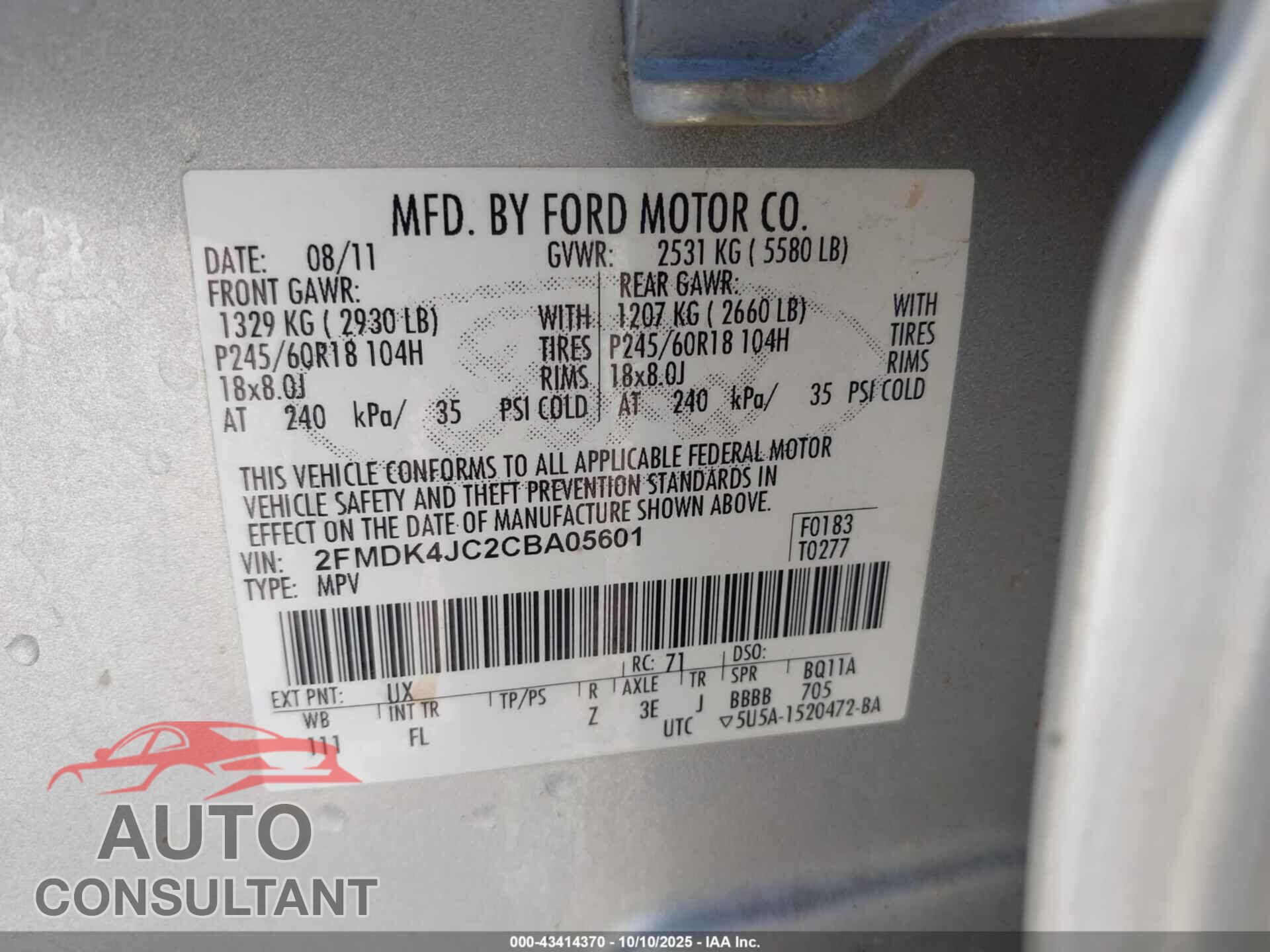 FORD EDGE 2012 - 2FMDK4JC2CBA05601