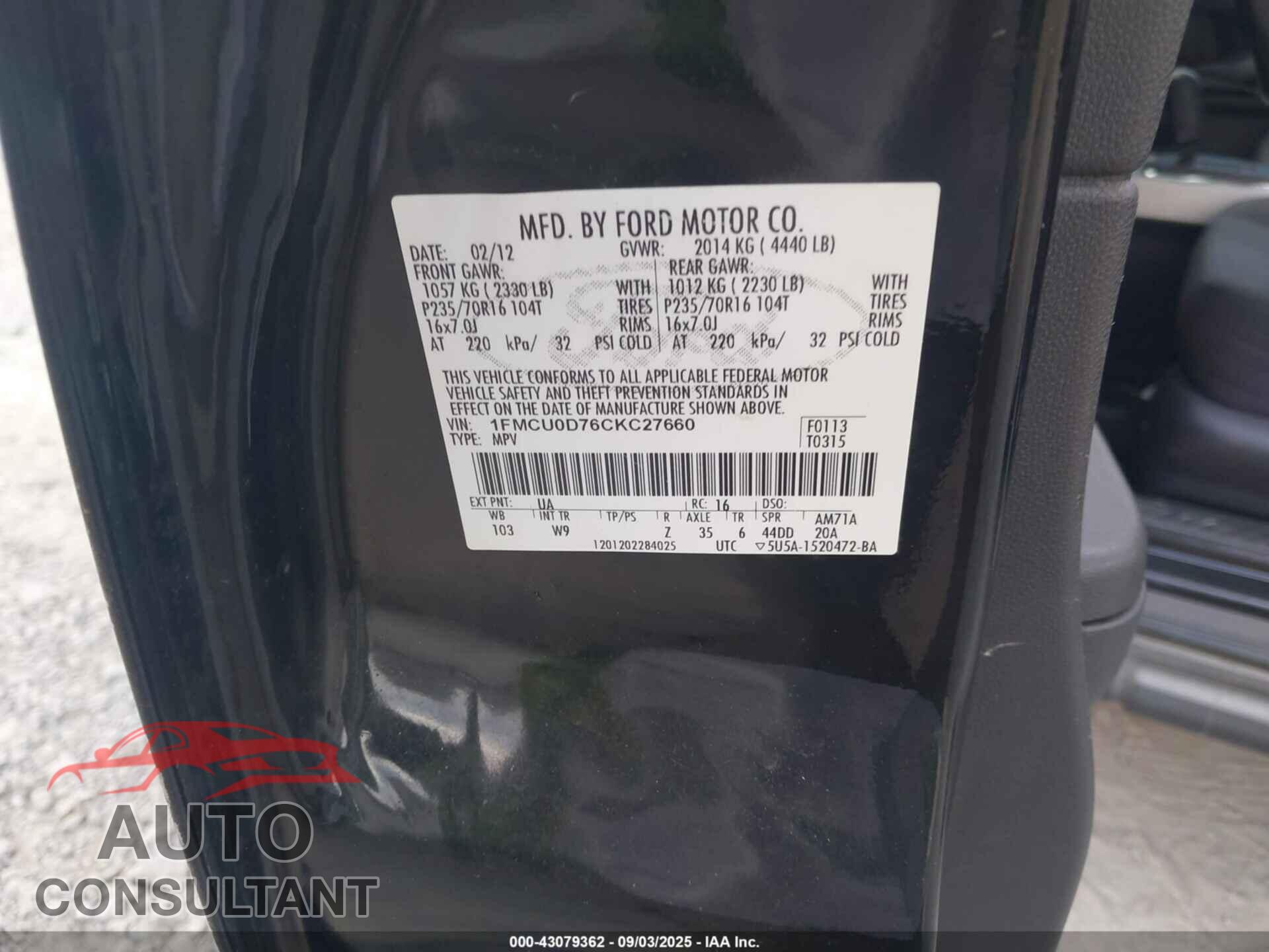 FORD ESCAPE 2012 - 1FMCU0D76CKC27660