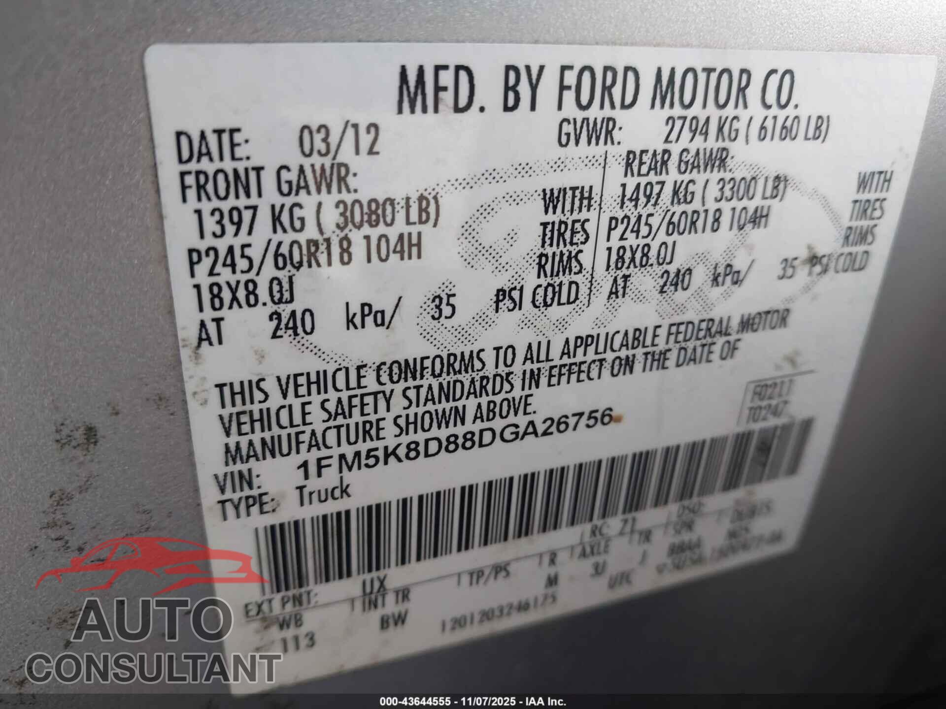 FORD EXPLORER 2013 - 1FM5K8D88DGA26756