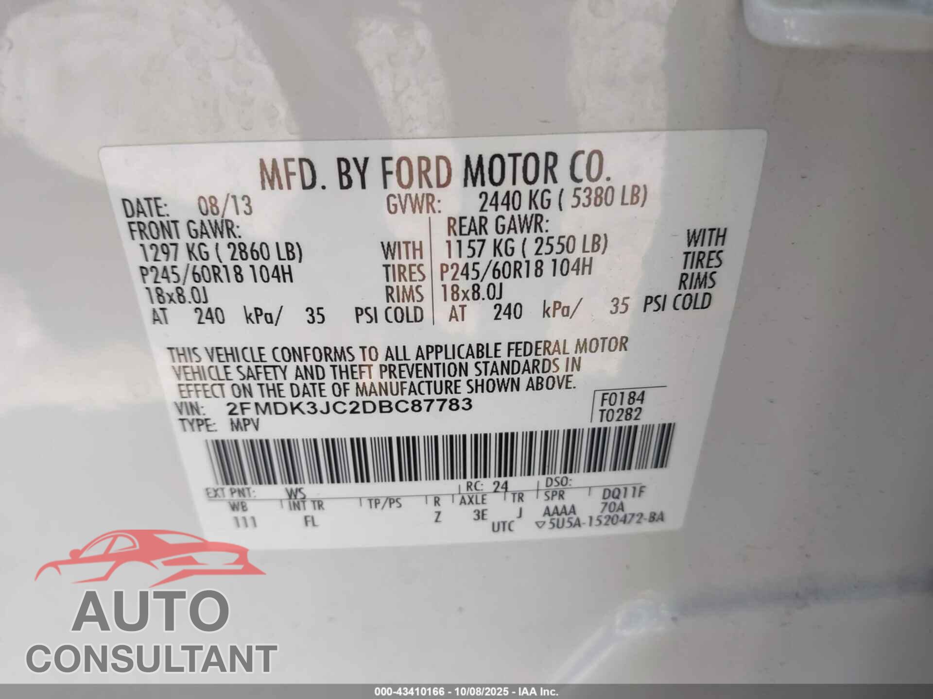 FORD EDGE 2013 - 2FMDK3JC2DBC87783