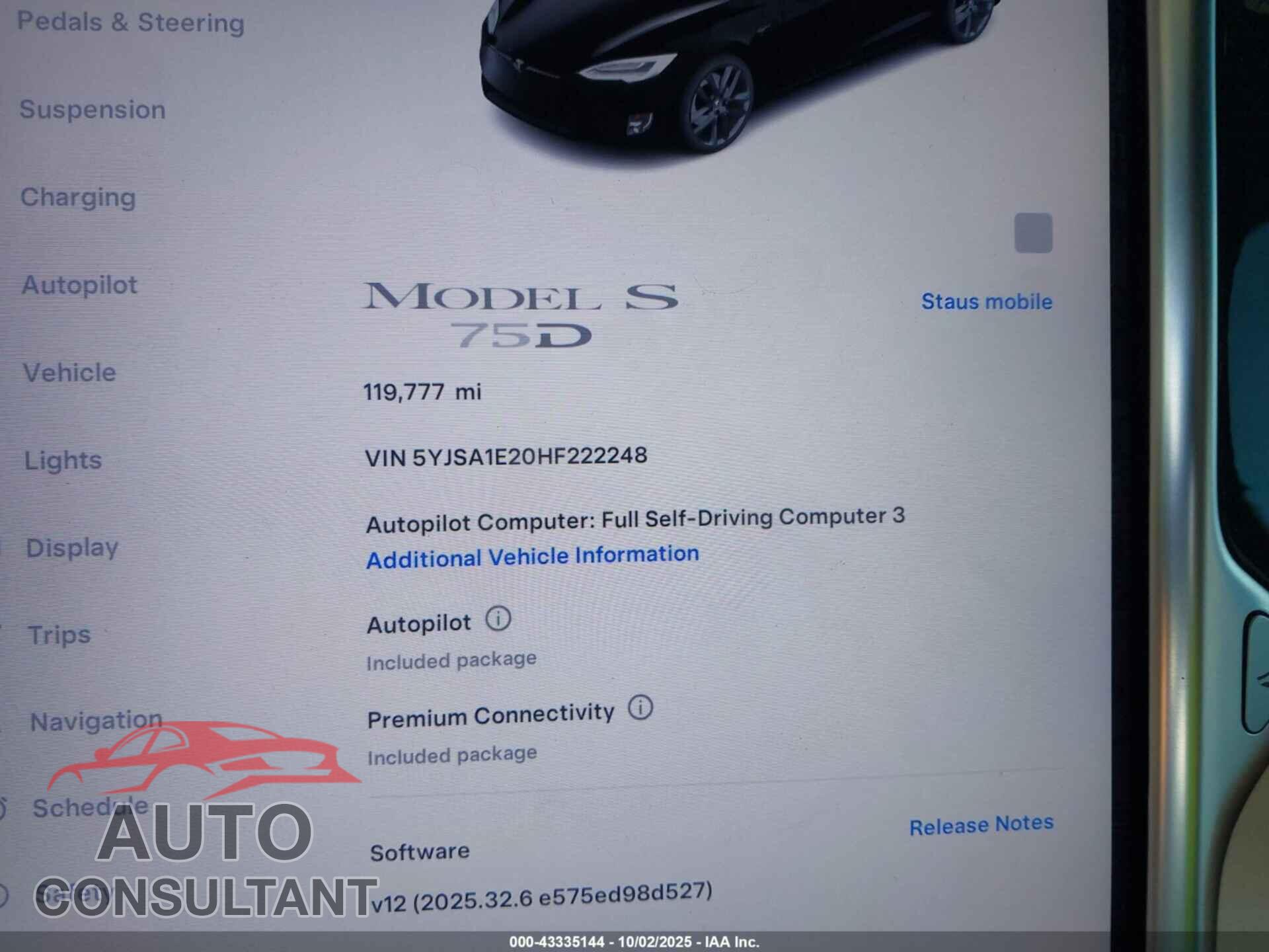 TESLA MODEL S 2017 - 5YJSA1E20HF222248