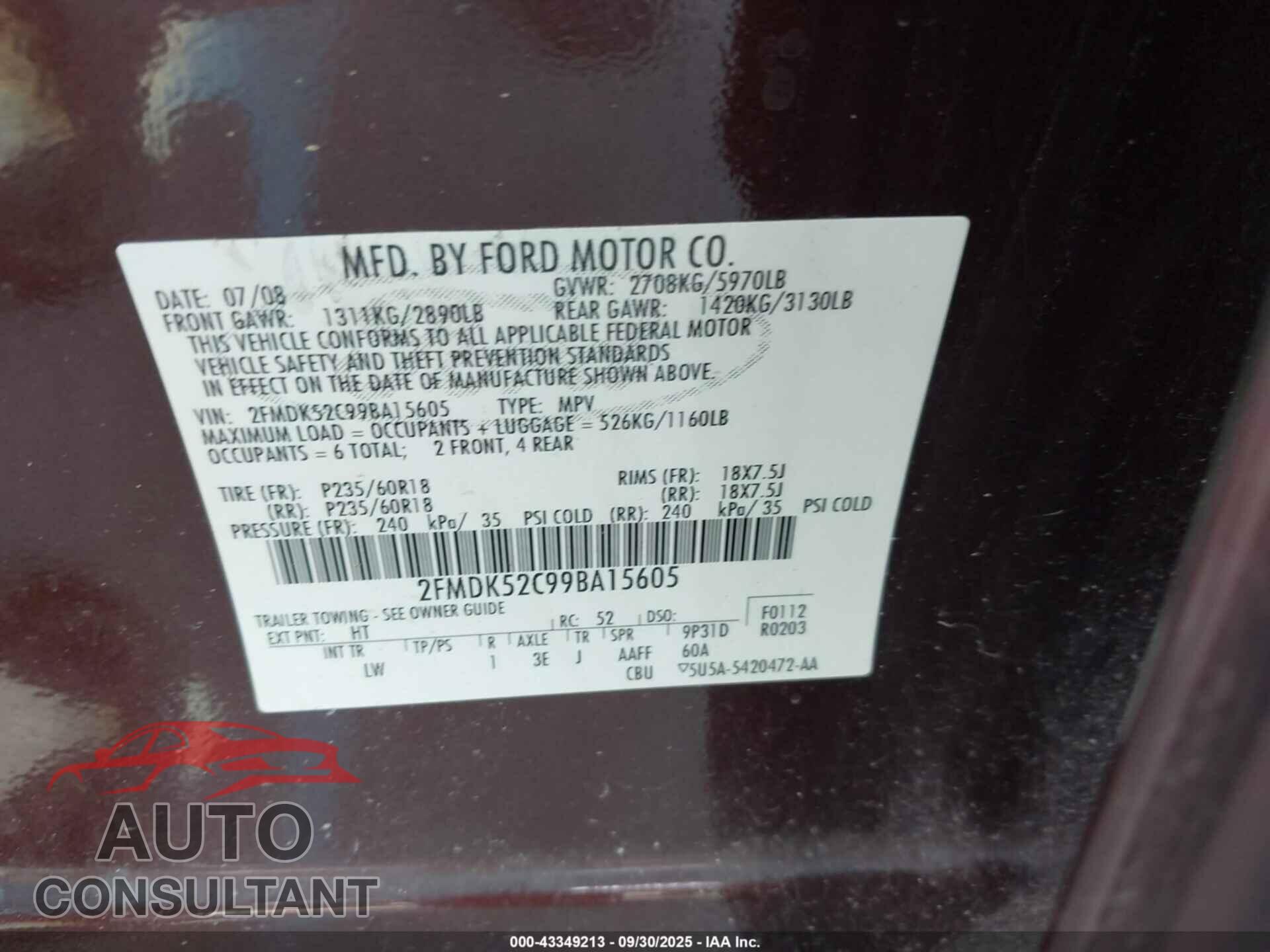 FORD FLEX 2009 - 2FMDK52C99BA15605