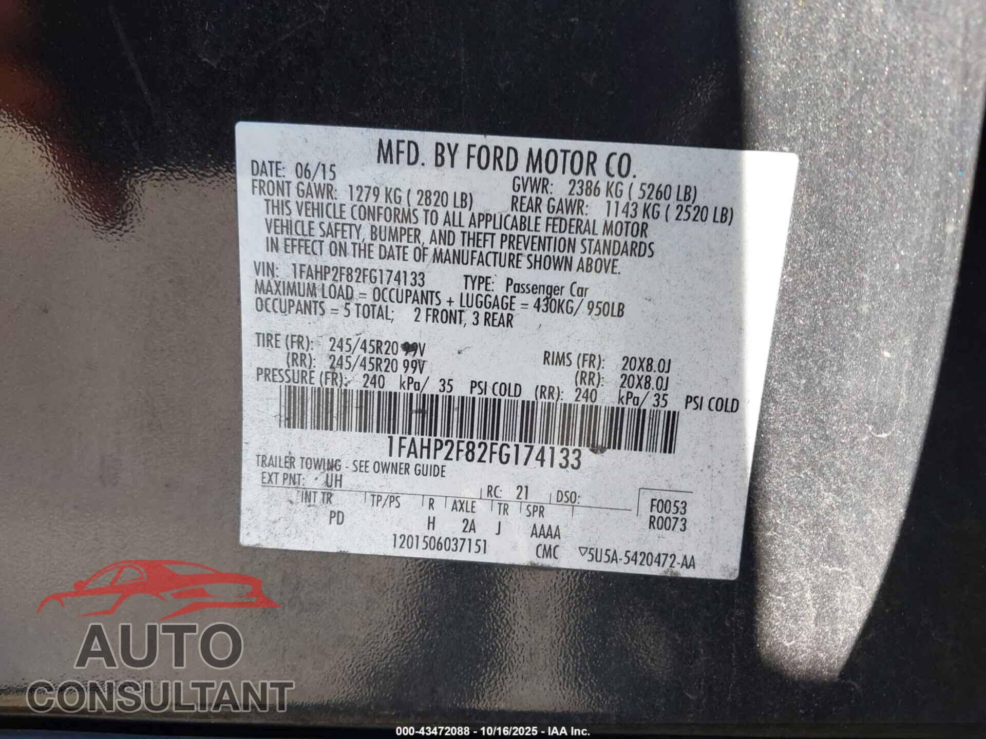 FORD TAURUS 2015 - 1FAHP2F82FG174133