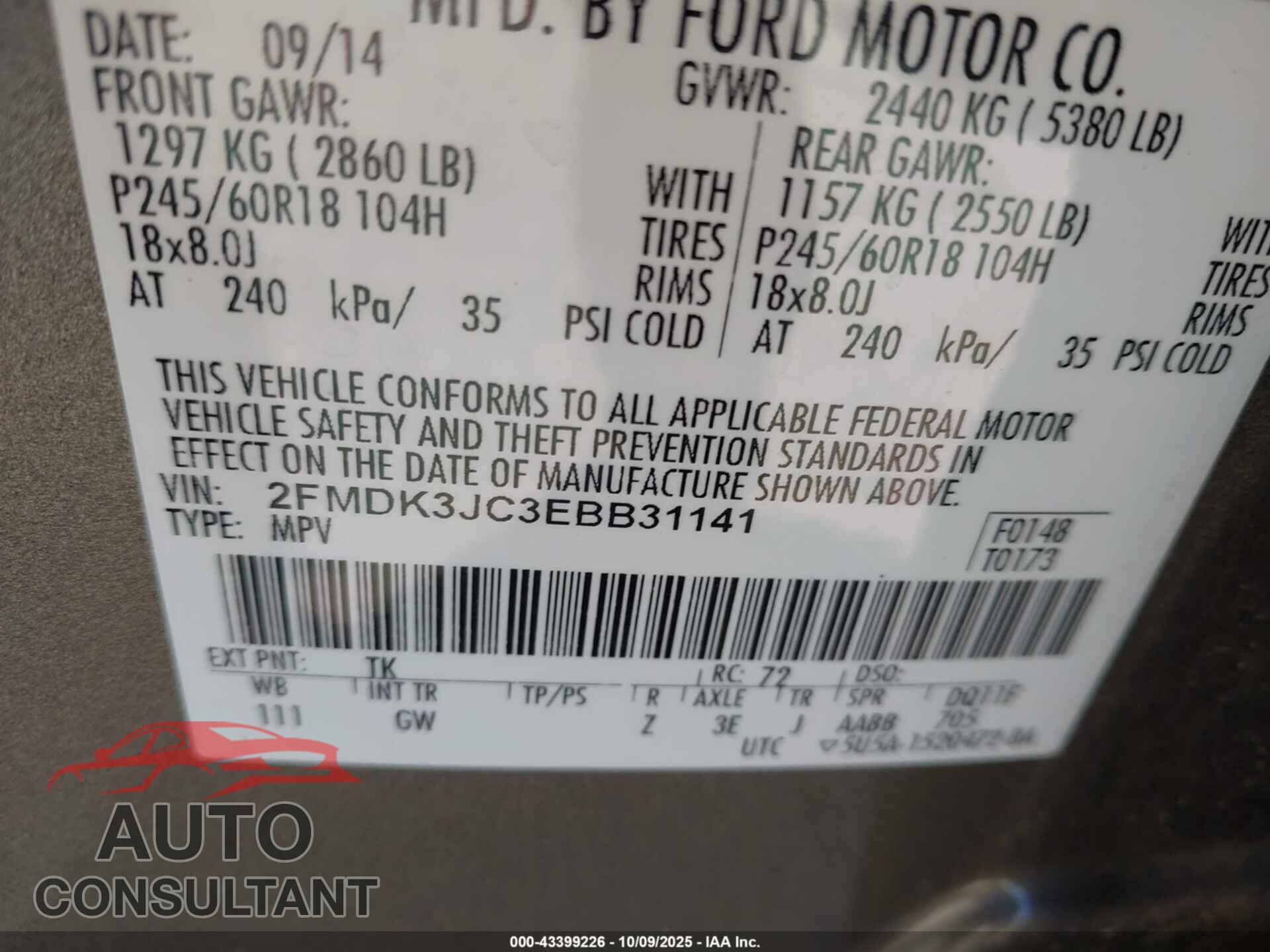FORD EDGE 2014 - 2FMDK3JC3EBB31141