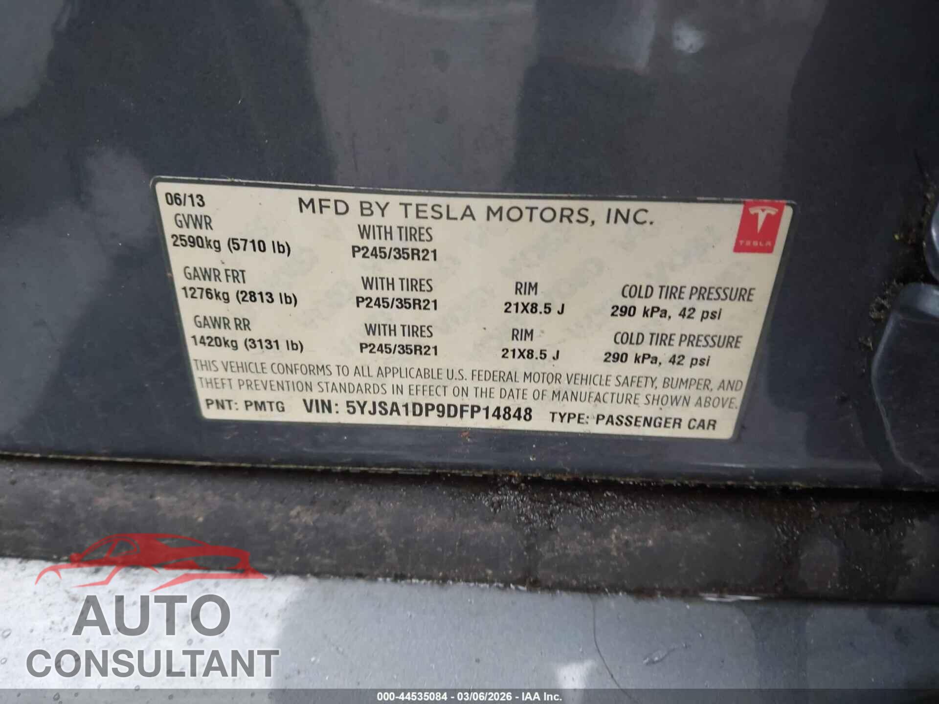 TESLA MODEL S 2013 - 5YJSA1DP9DFP14848