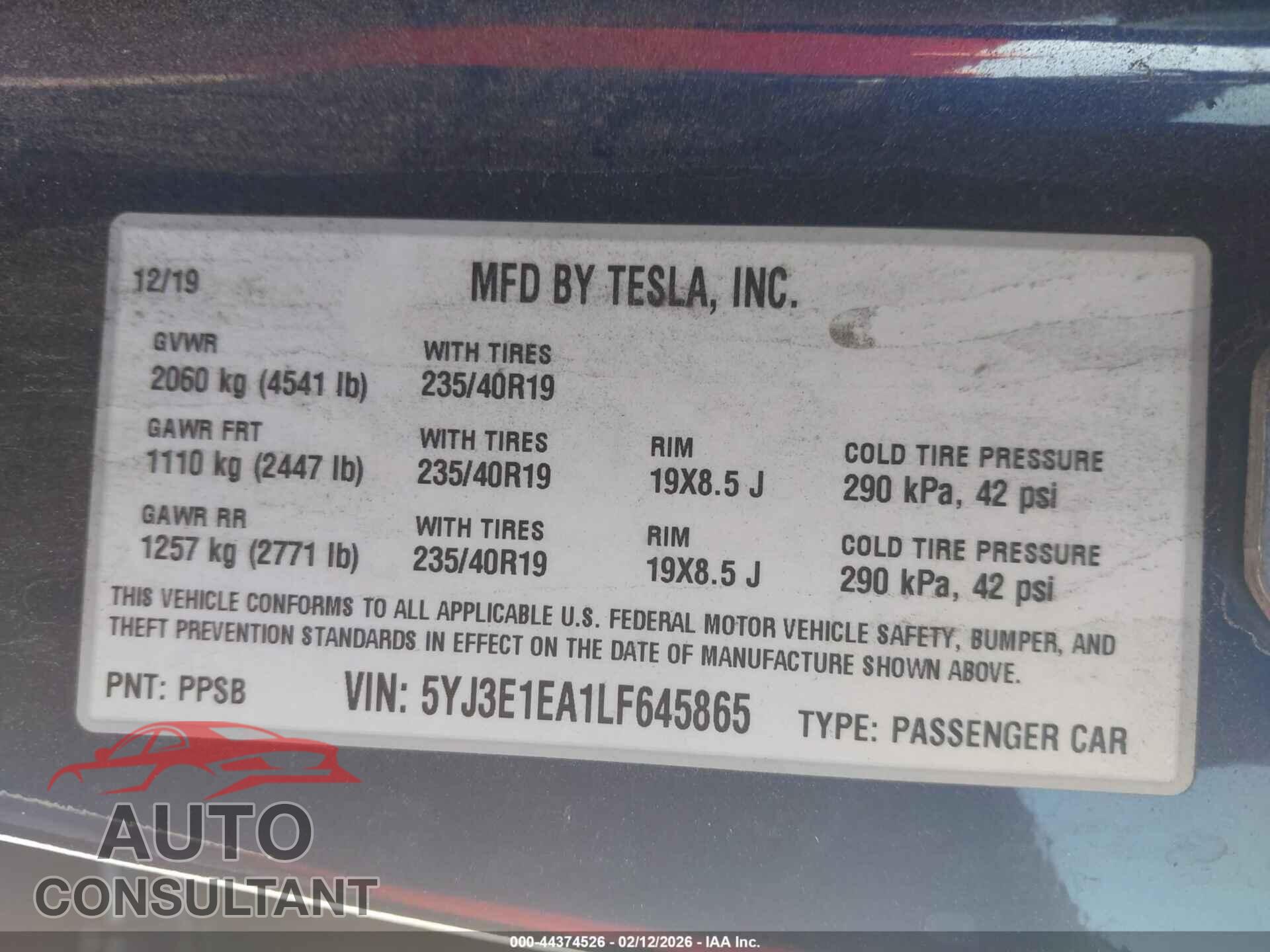 TESLA MODEL 3 2020 - 5YJ3E1EA1LF645865