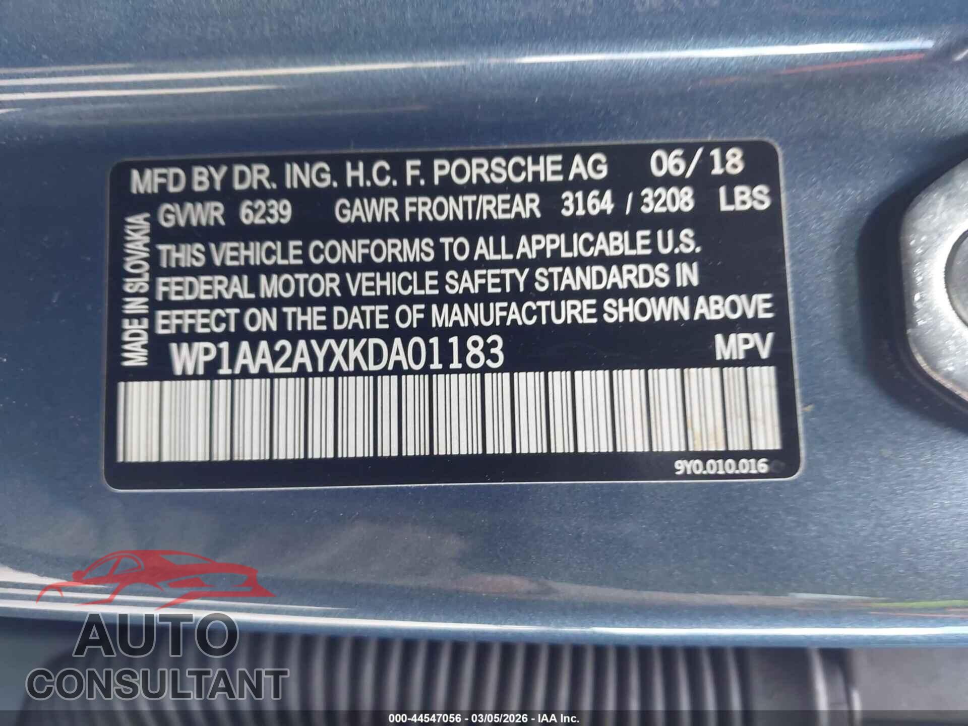 PORSCHE CAYENNE 2019 - WP1AA2AYXKDA01183