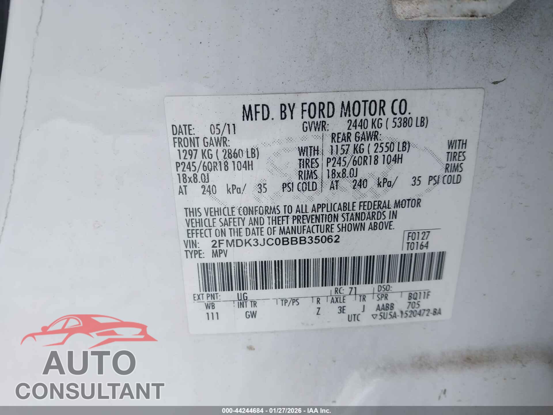 FORD EDGE 2011 - 2FMDK3JC0BBB35062