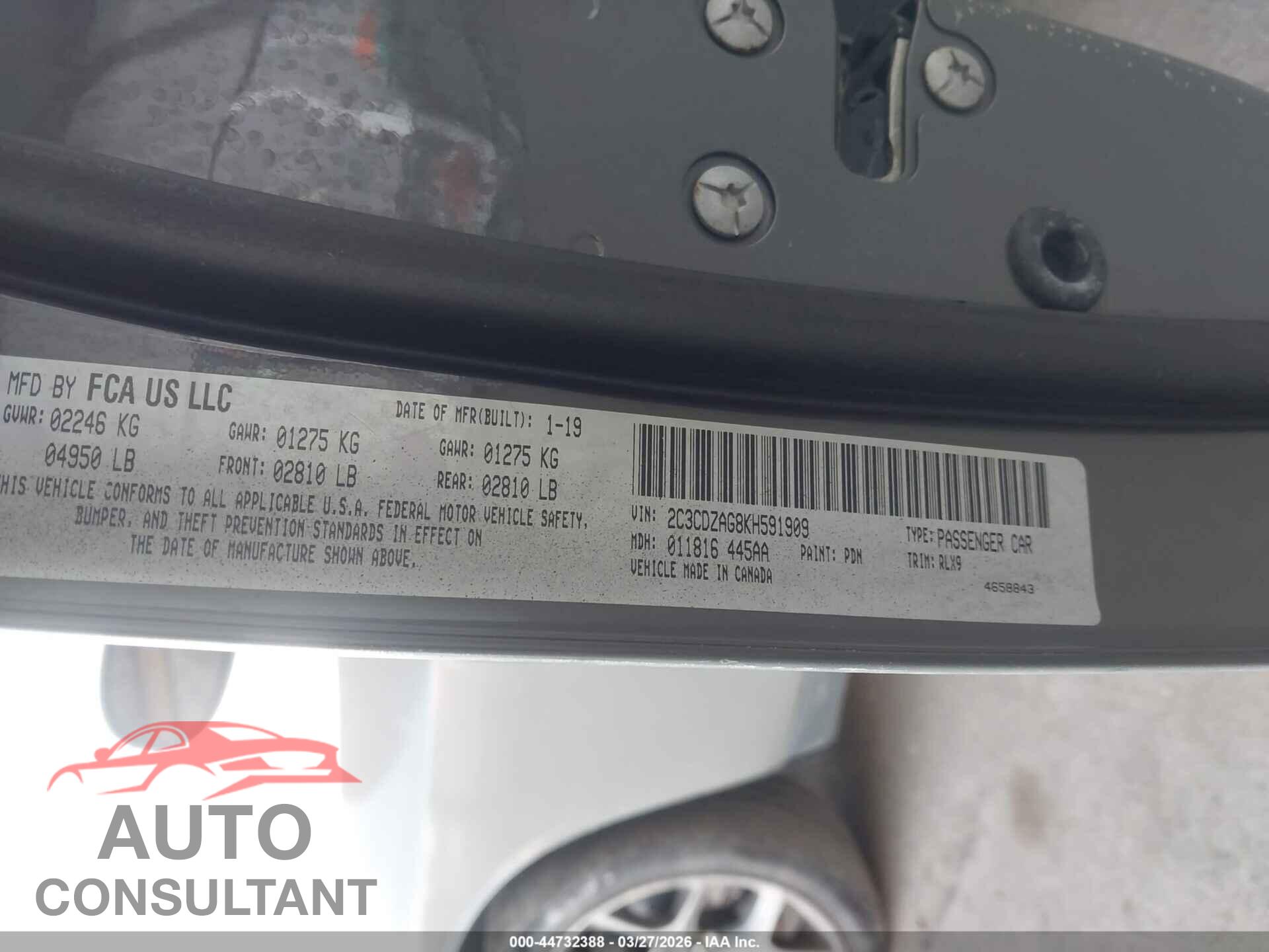 DODGE CHALLENGER 2019 - 2C3CDZAG8KH591909