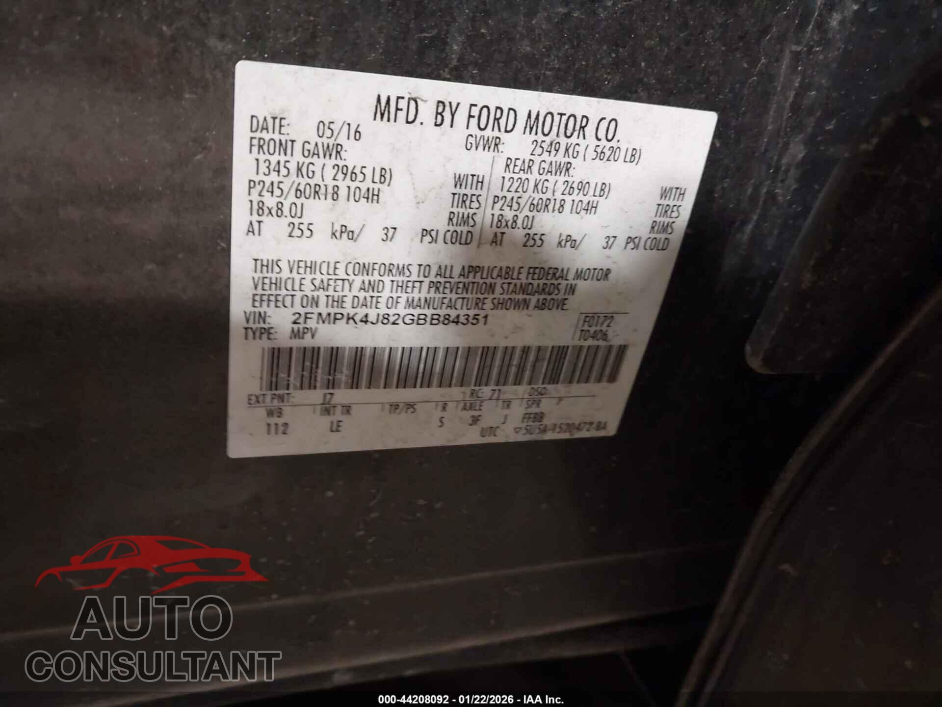 FORD EDGE 2016 - 2FMPK4J82GBB84351