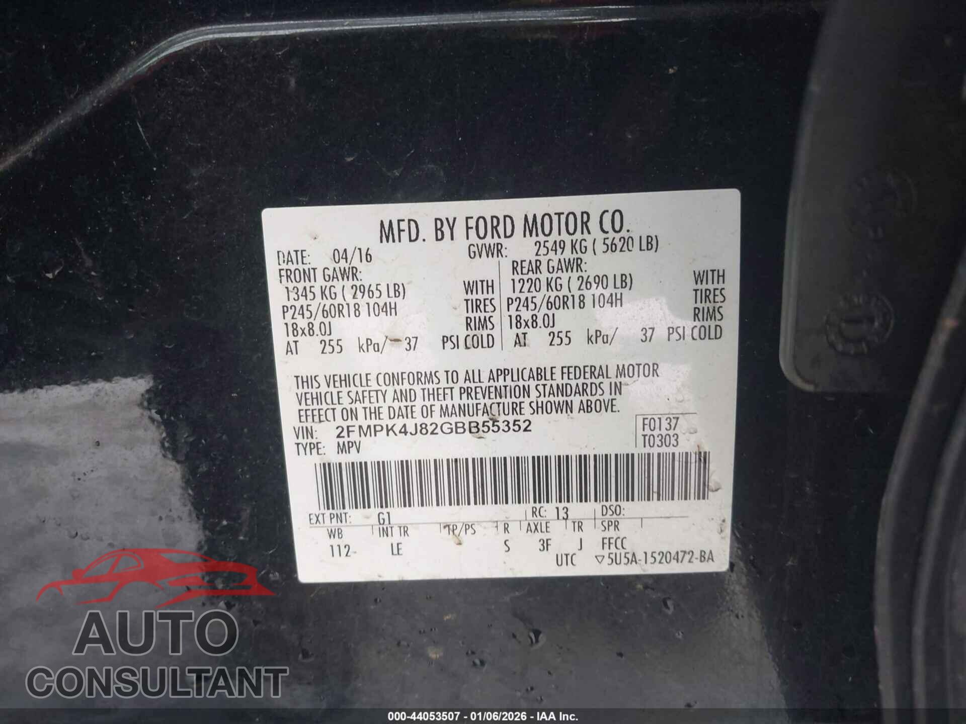 FORD EDGE 2016 - 2FMPK4J82GBB55352