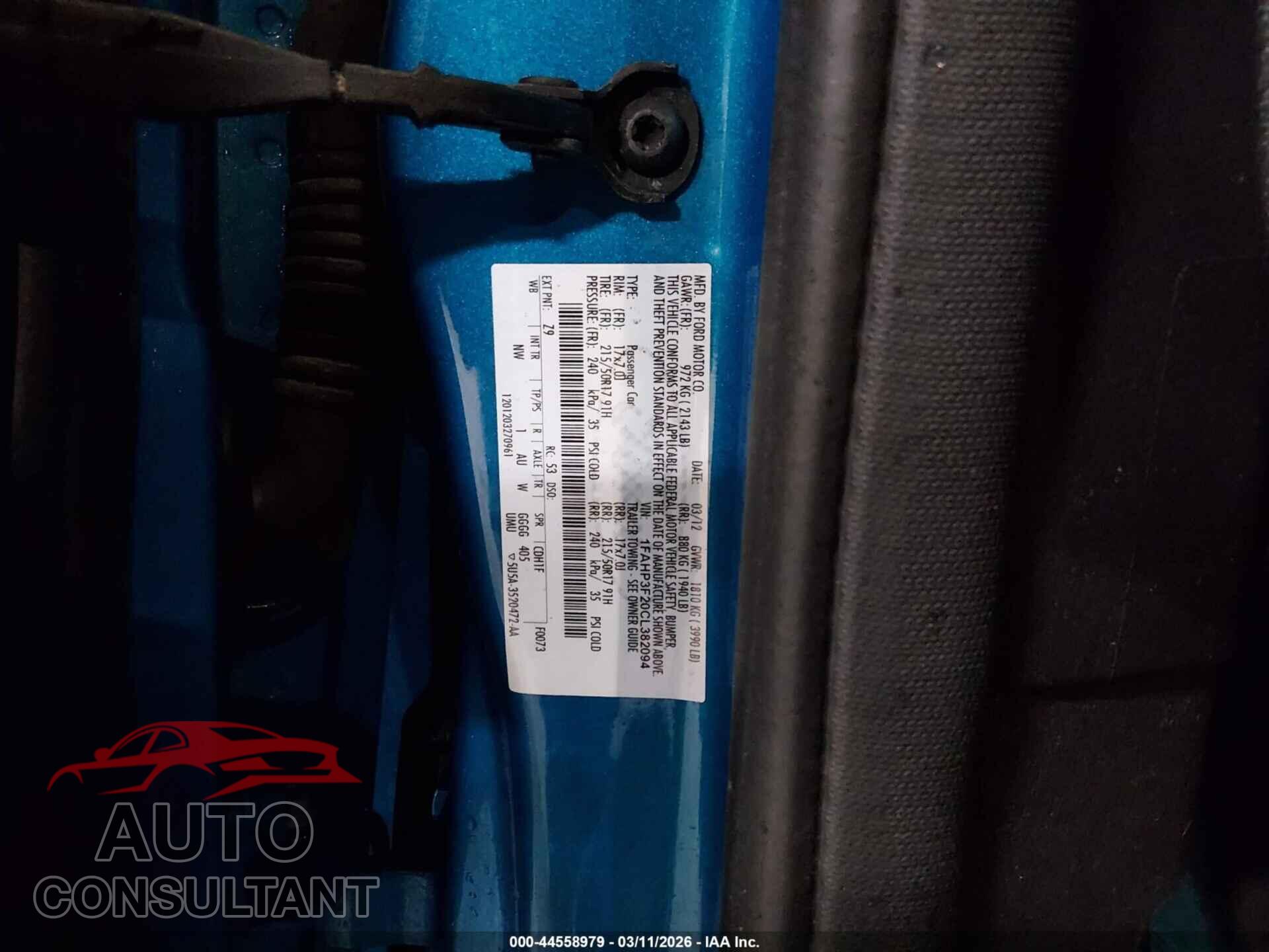 FORD FOCUS 2012 - 1FAHP3F20CL382094